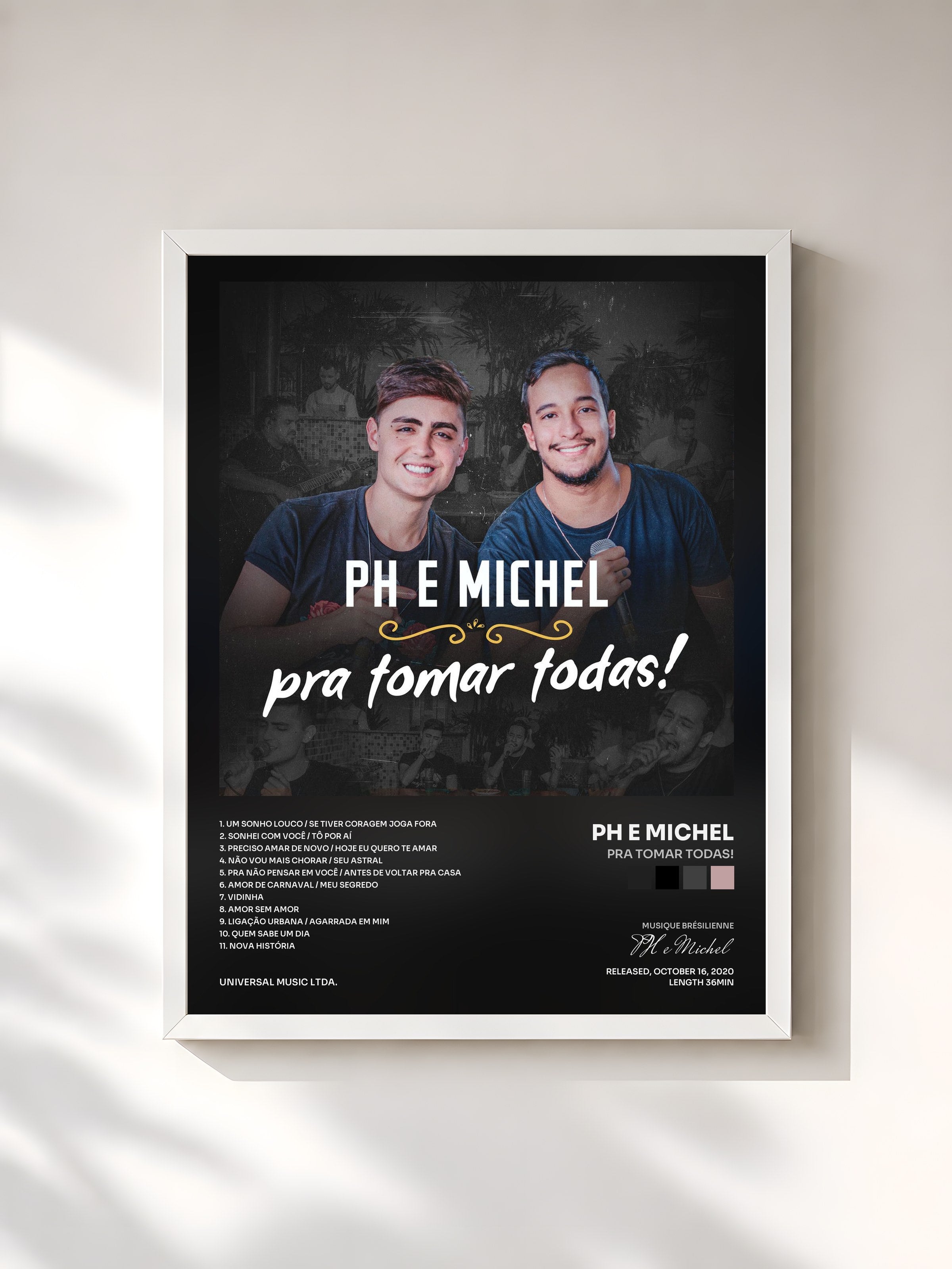 #blanc Tableau de l'album Pra Tomar Todas! de PH e Michel, cadre blanc, imprimé et encadré en France
