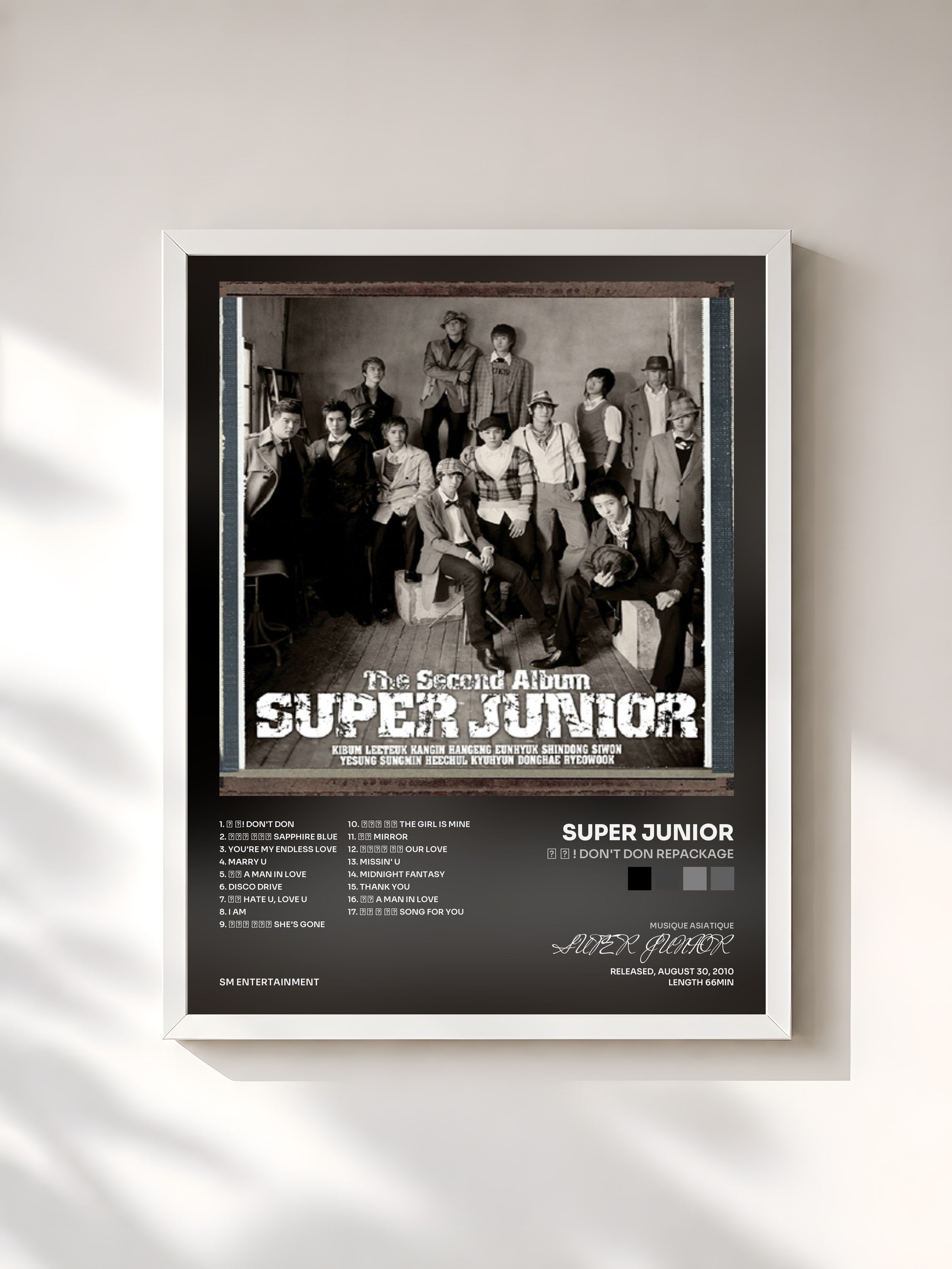 #blanc Tableau de l'album 돈 돈 ! Don't Don Repackage de SUPER JUNIOR, cadre blanc, imprimé et encadré en France