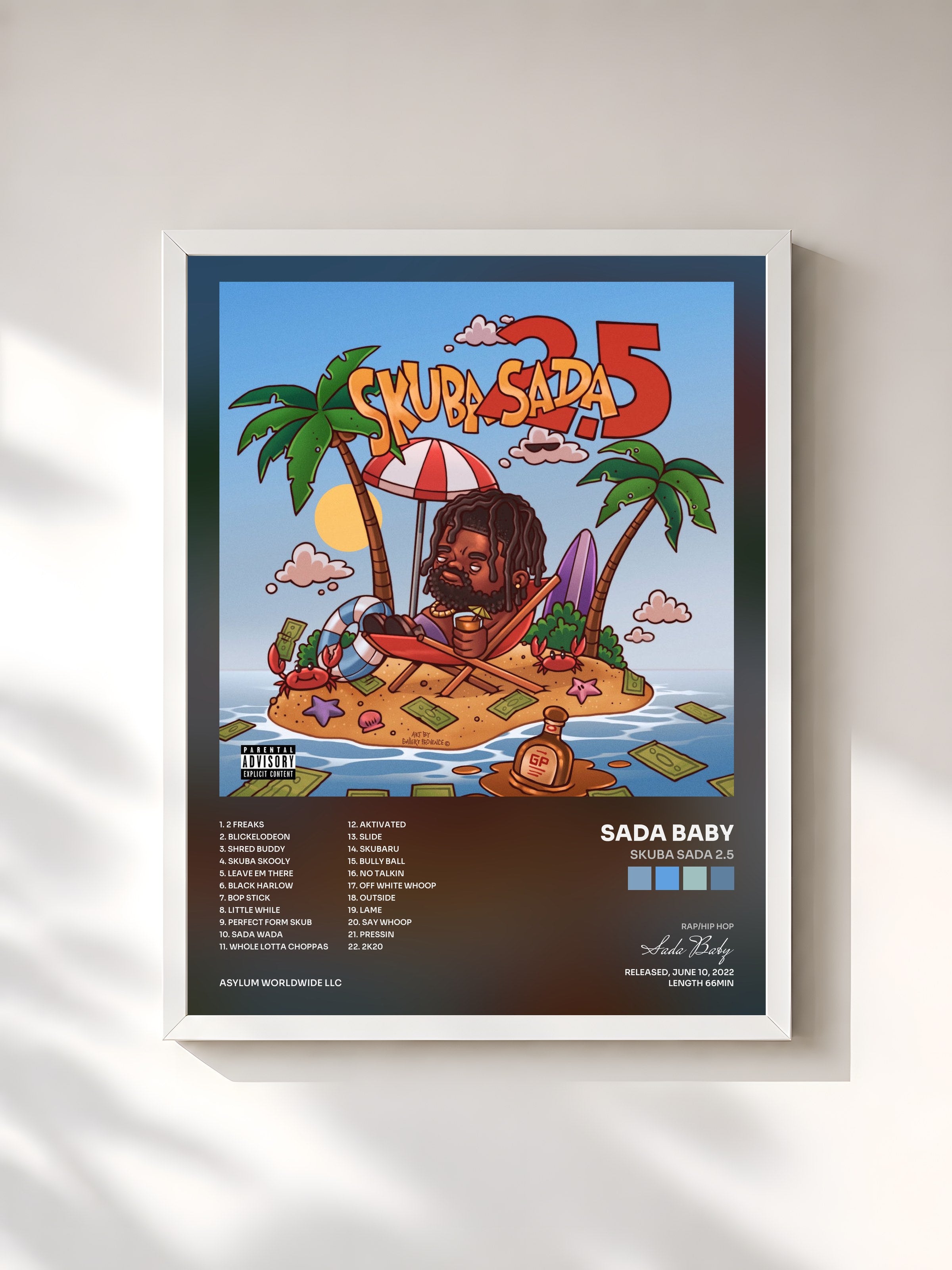 #blanc Tableau de l'album Skuba Sada 2.5 de Sada Baby, cadre blanc, imprimé et encadré en France