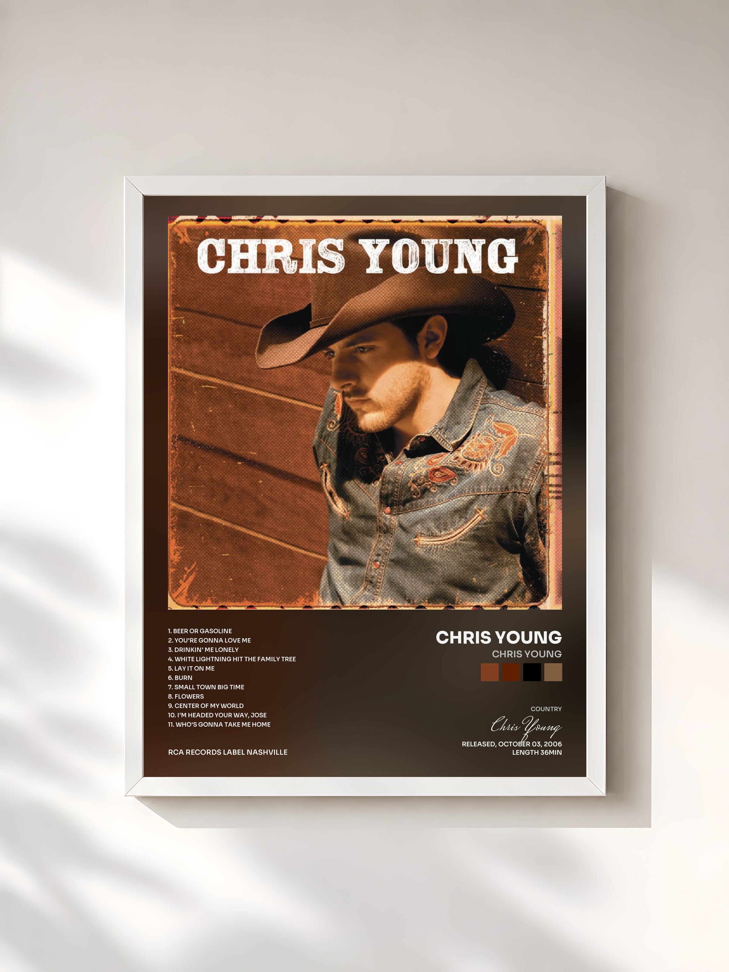 #blanc Tableau de l'album Chris Young de Chris Young, cadre blanc, imprimé et encadré en France