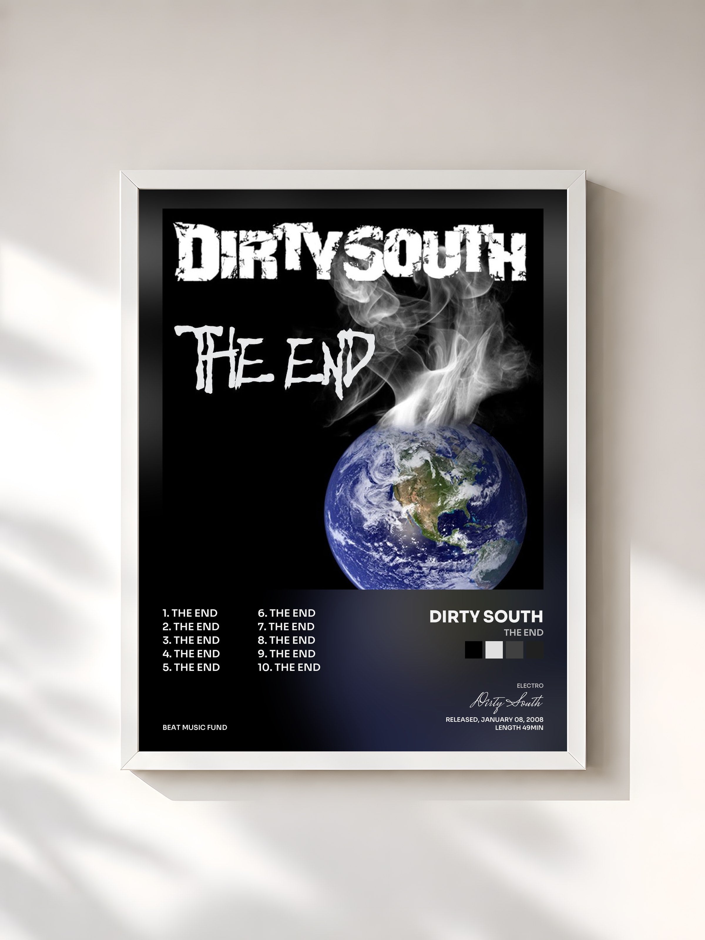 #blanc Tableau de l'album The End de Dirty South, cadre blanc, imprimé et encadré en France