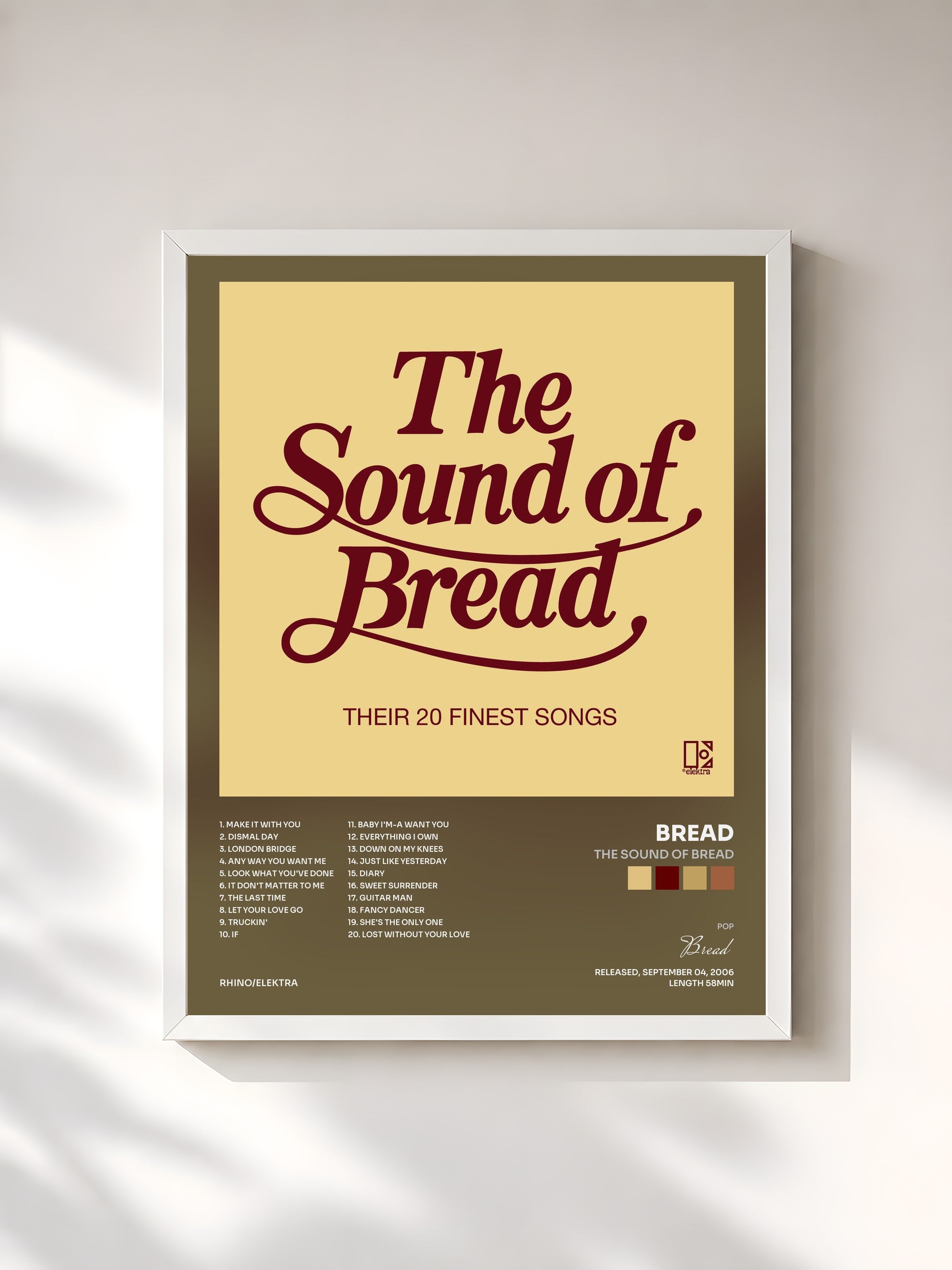 #blanc Tableau de l'album The Sound Of Bread de Bread, cadre blanc, imprimé et encadré en France