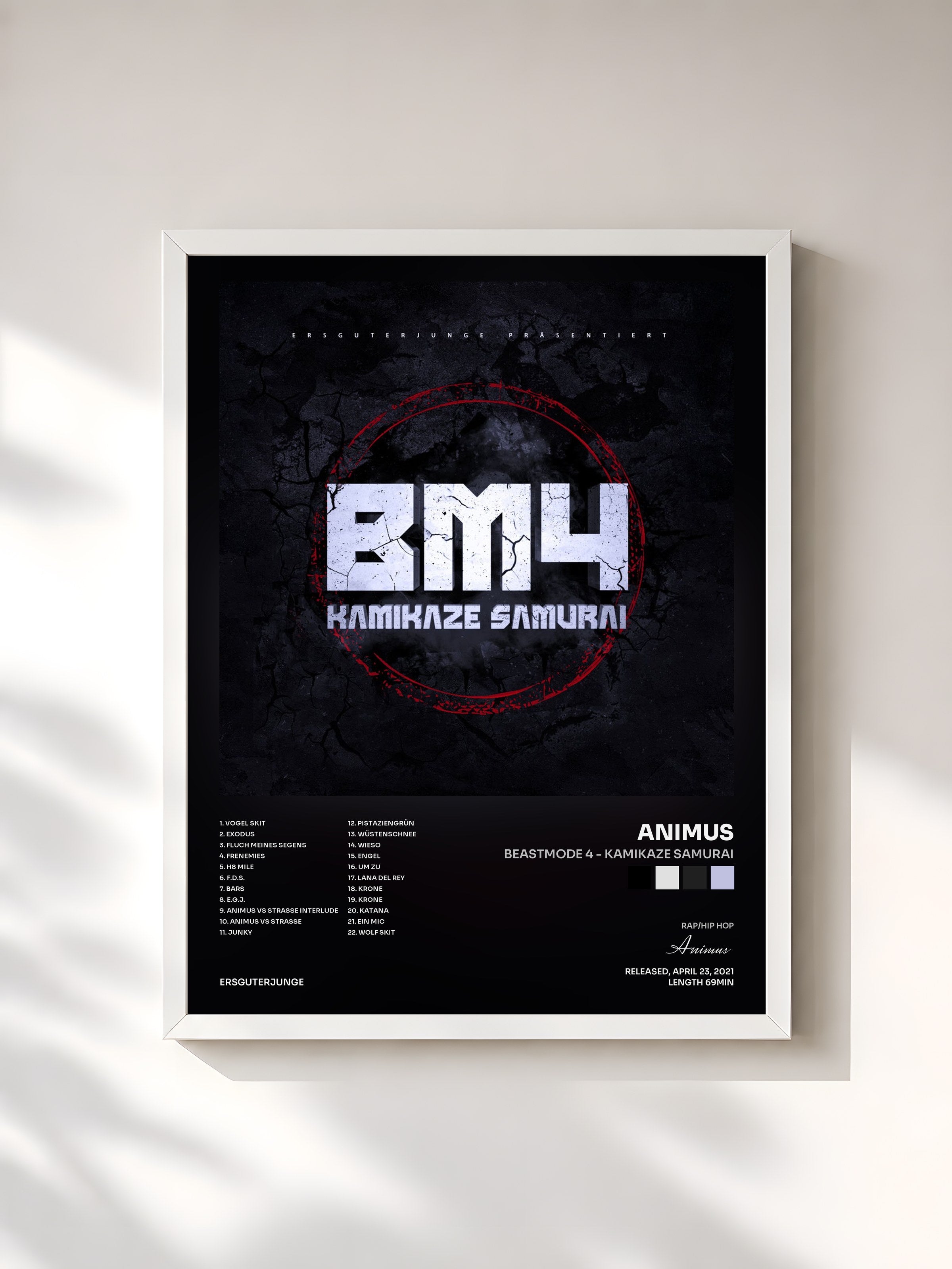 #blanc Tableau de l'album Beastmode 4 - Kamikaze Samurai de Animus, cadre blanc, imprimé et encadré en France