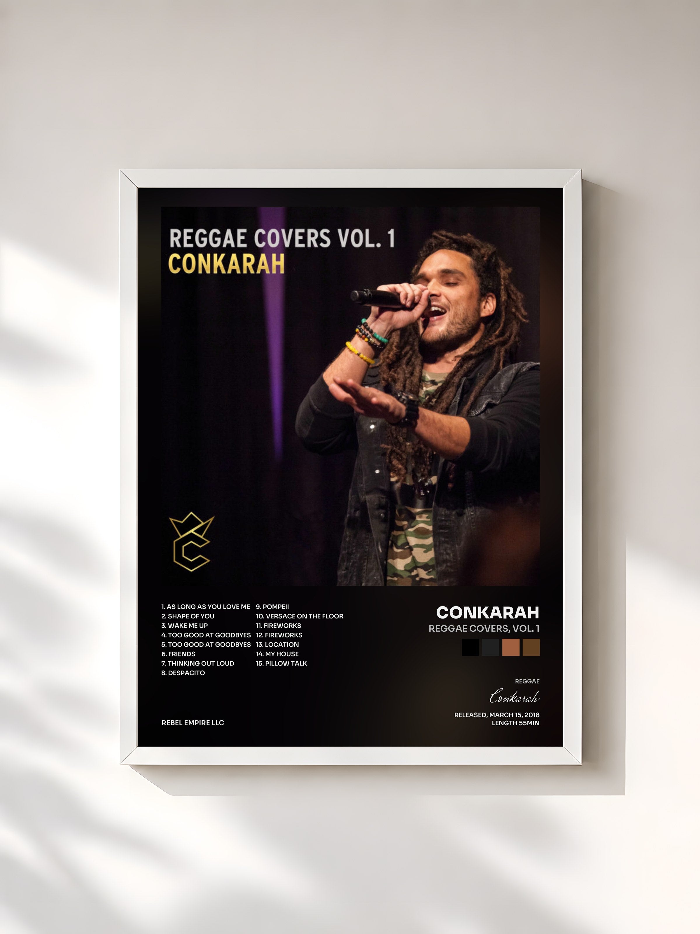 #blanc Tableau de l'album Reggae Covers, Vol. 1 de Conkarah, cadre blanc, imprimé et encadré en France
