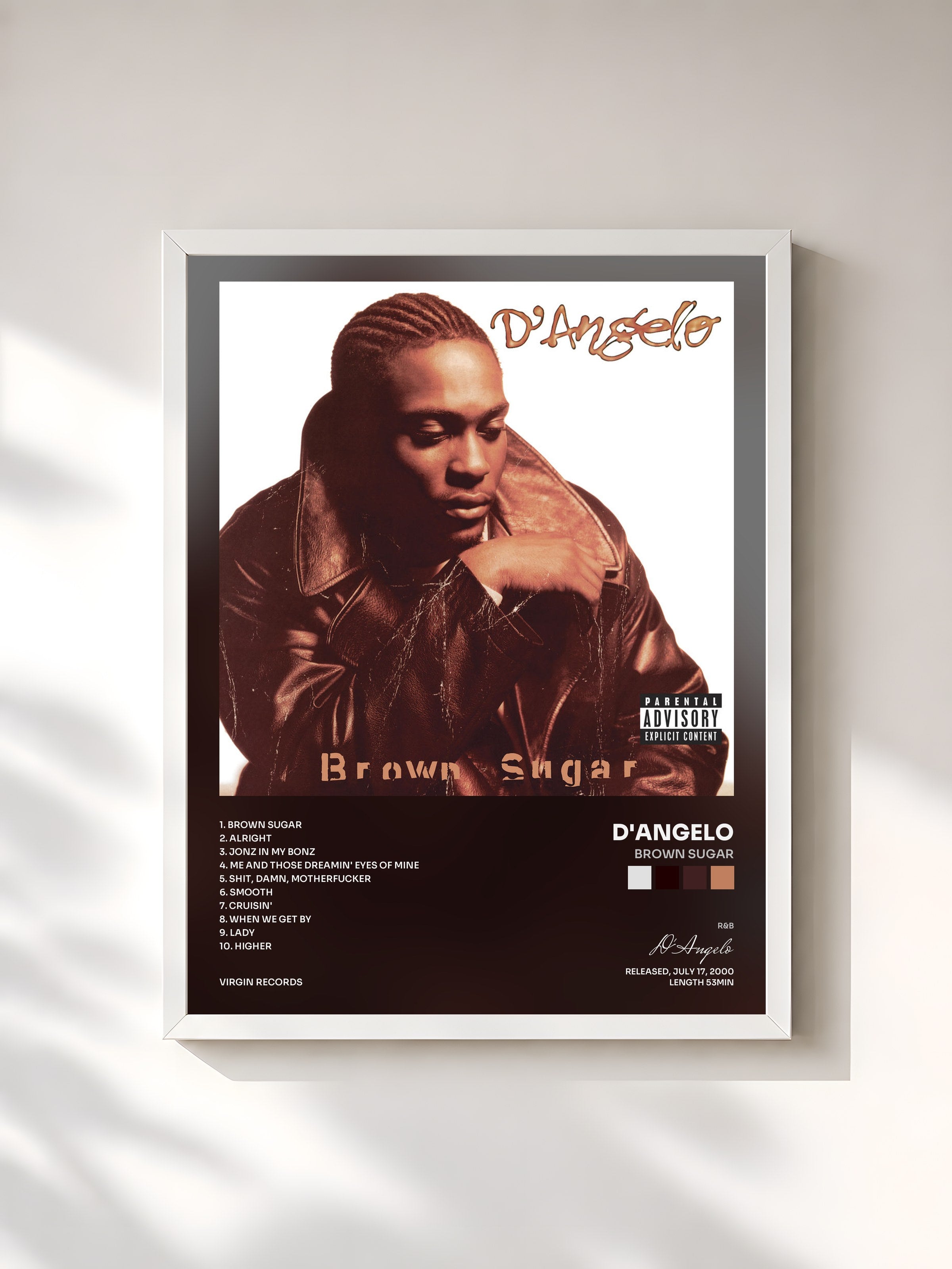 #blanc Tableau de l'album Brown Sugar de D'Angelo, cadre blanc, imprimé et encadré en France