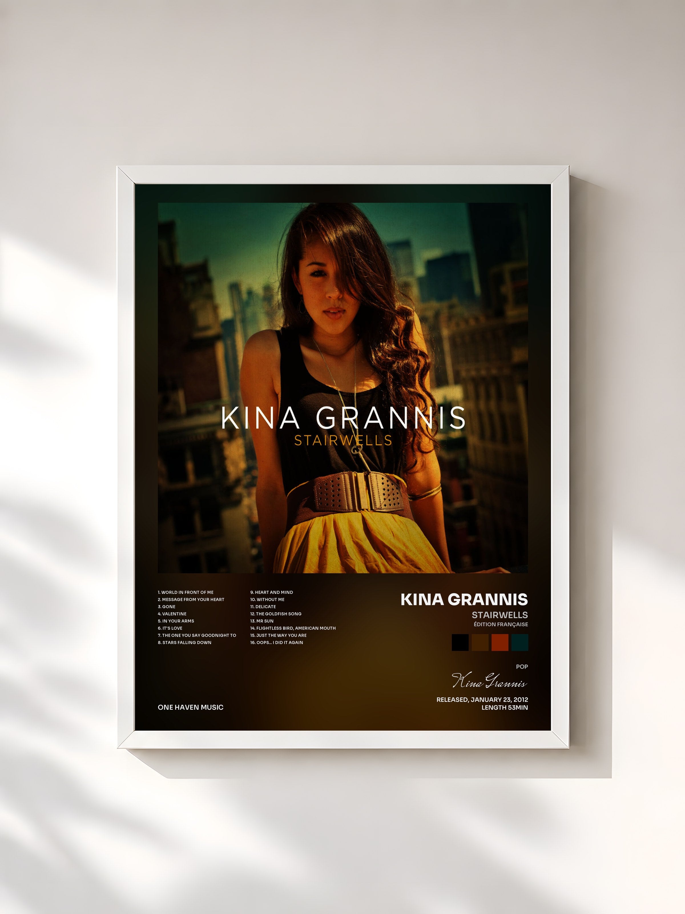 #blanc Tableau de l'album Stairwells (Édition Française) de Kina Grannis, cadre blanc, imprimé et encadré en France