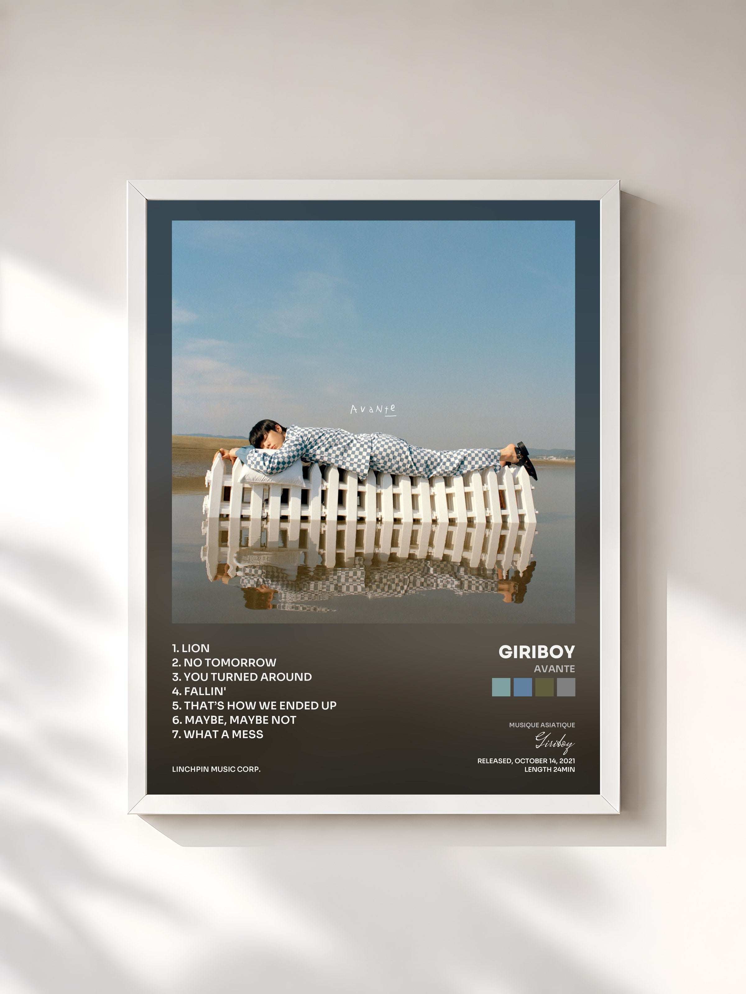 #blanc Tableau de l'album avante de Giriboy, cadre blanc, imprimé et encadré en France