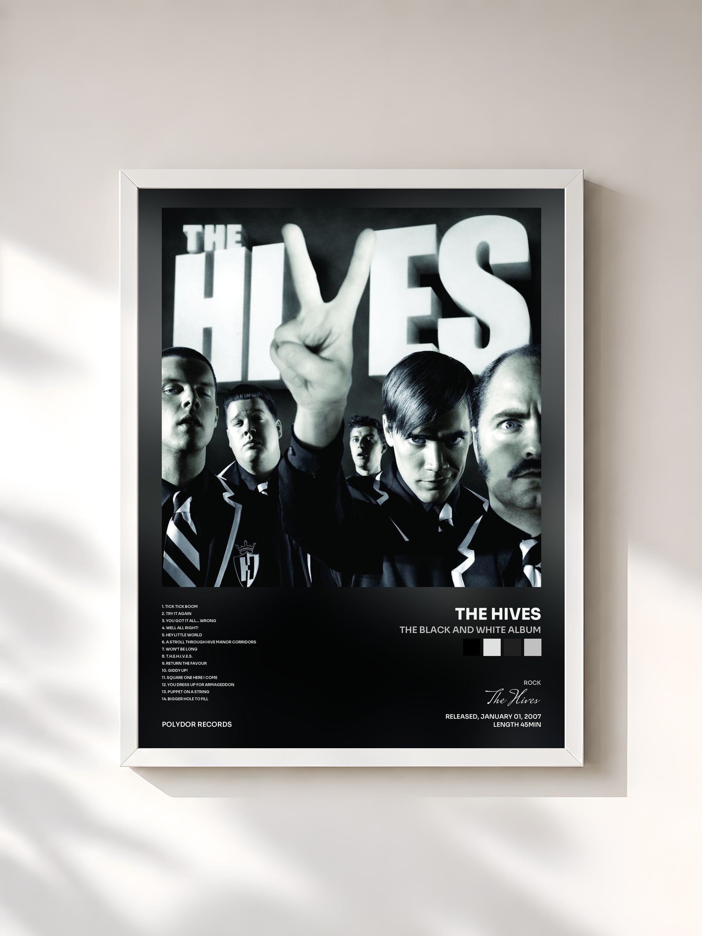#blanc Tableau de l'album The Black and White album de The Hives, cadre blanc, imprimé et encadré en France