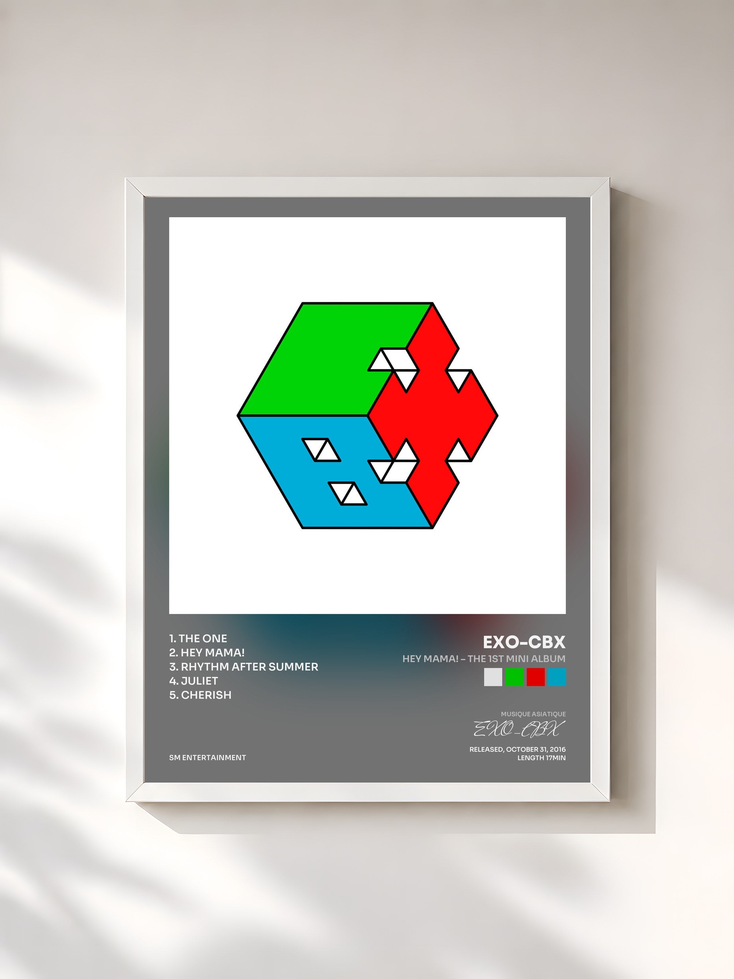 #blanc Tableau de l'album Hey Mama! – The 1st Mini Album de EXO-CBX, cadre blanc, imprimé et encadré en France