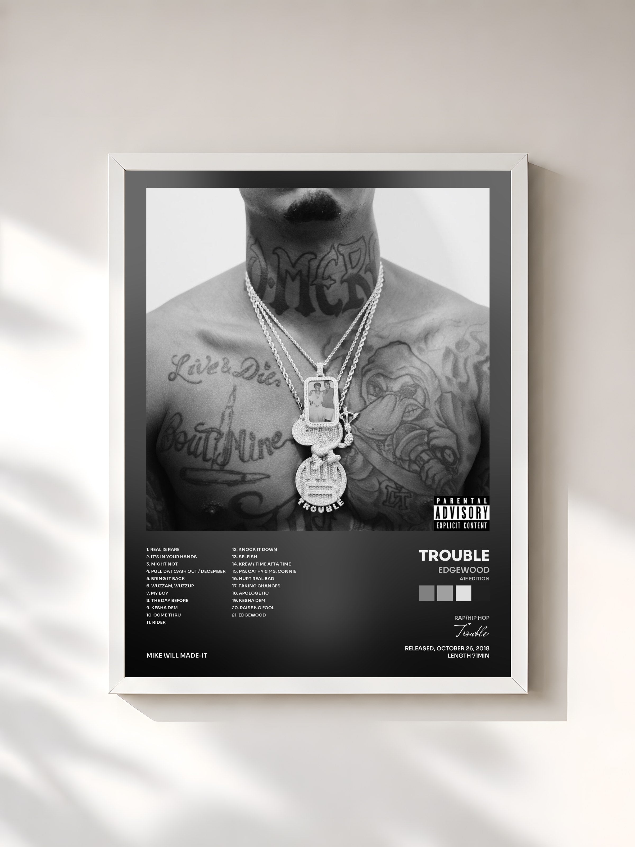 #blanc Tableau de l'album Edgewood (41E Edition) de Trouble, cadre blanc, imprimé et encadré en France
