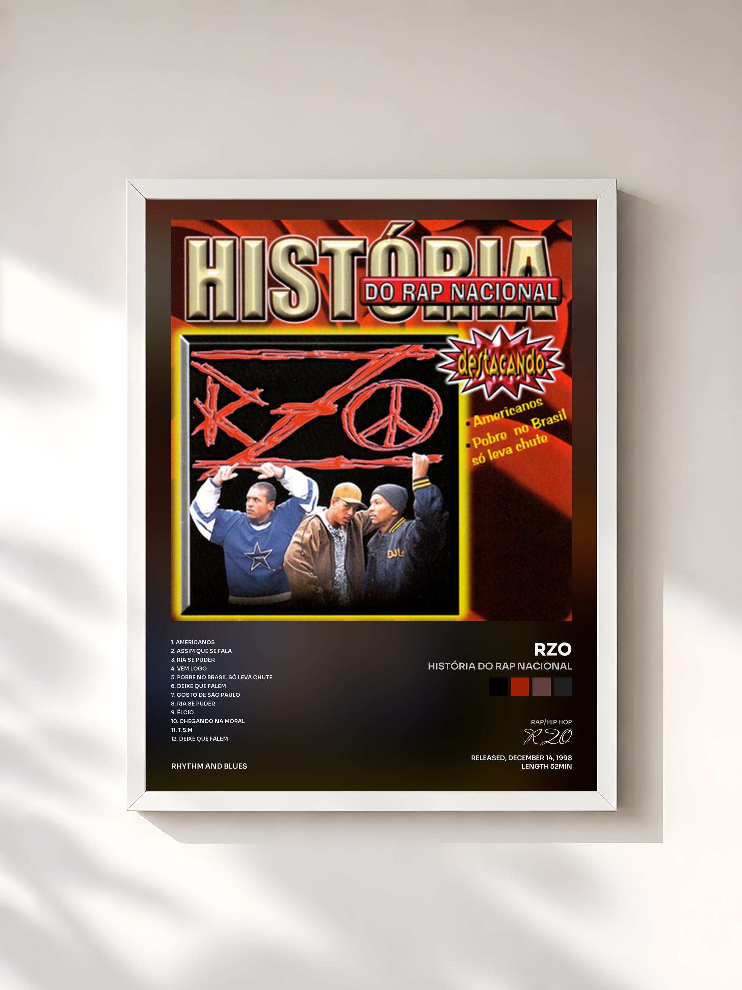 #blanc Tableau de l'album História do Rap Nacional de RZO, cadre blanc, imprimé et encadré en France