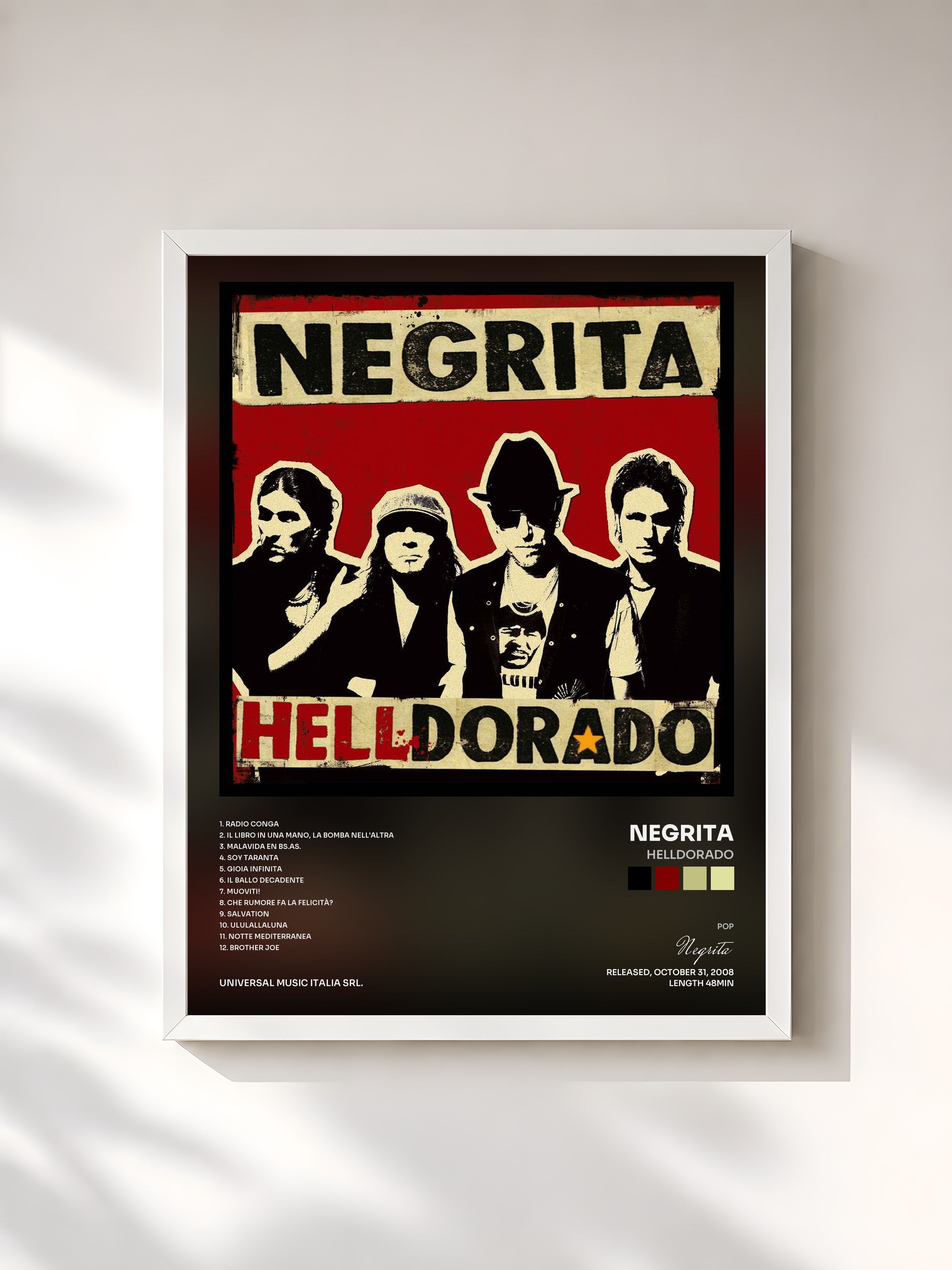 #blanc Tableau de l'album Helldorado de Negrita, cadre blanc, imprimé et encadré en France