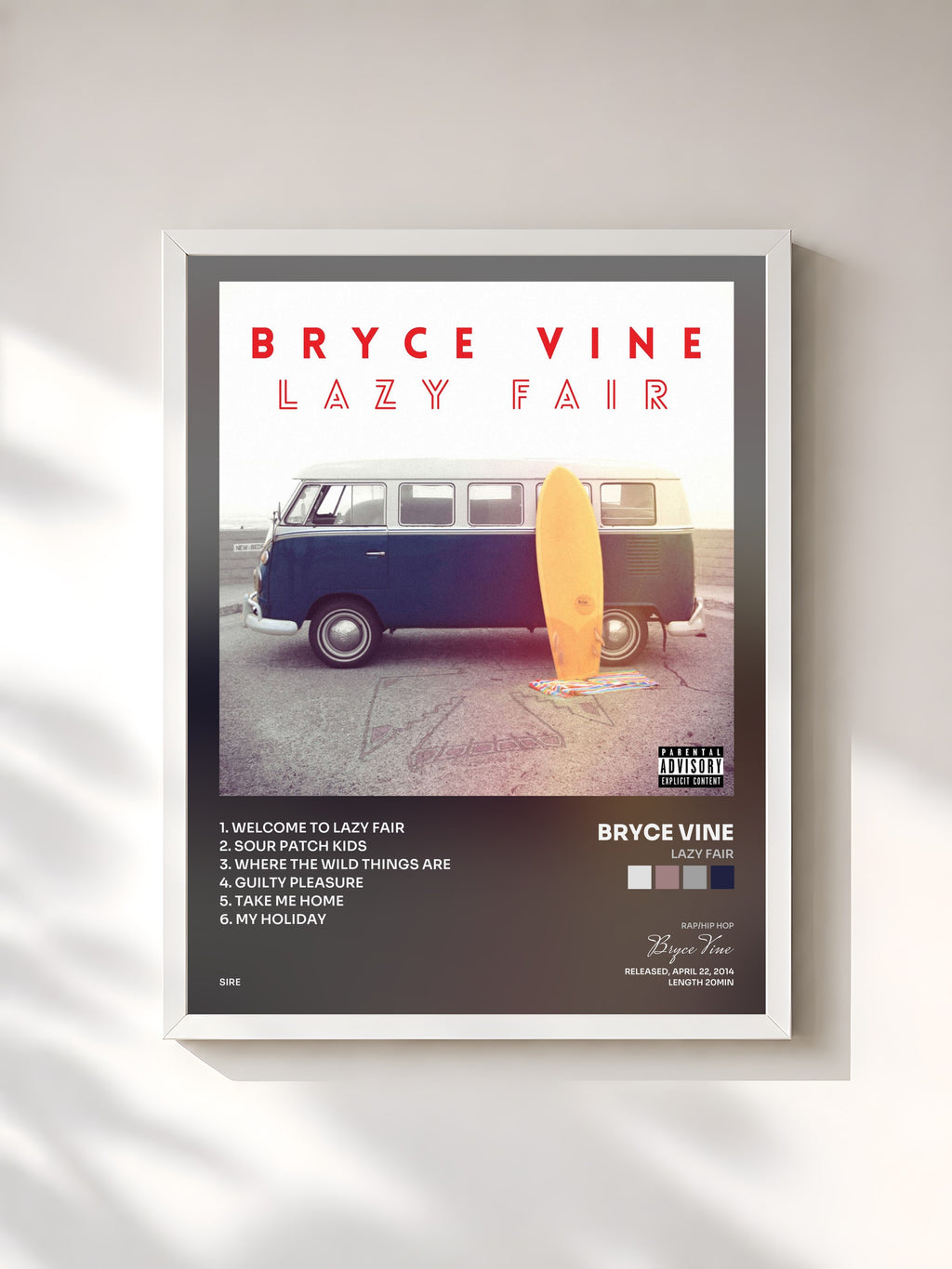 #blanc Tableau de l'album Lazy Fair de Bryce Vine, cadre blanc, imprimé et encadré en France