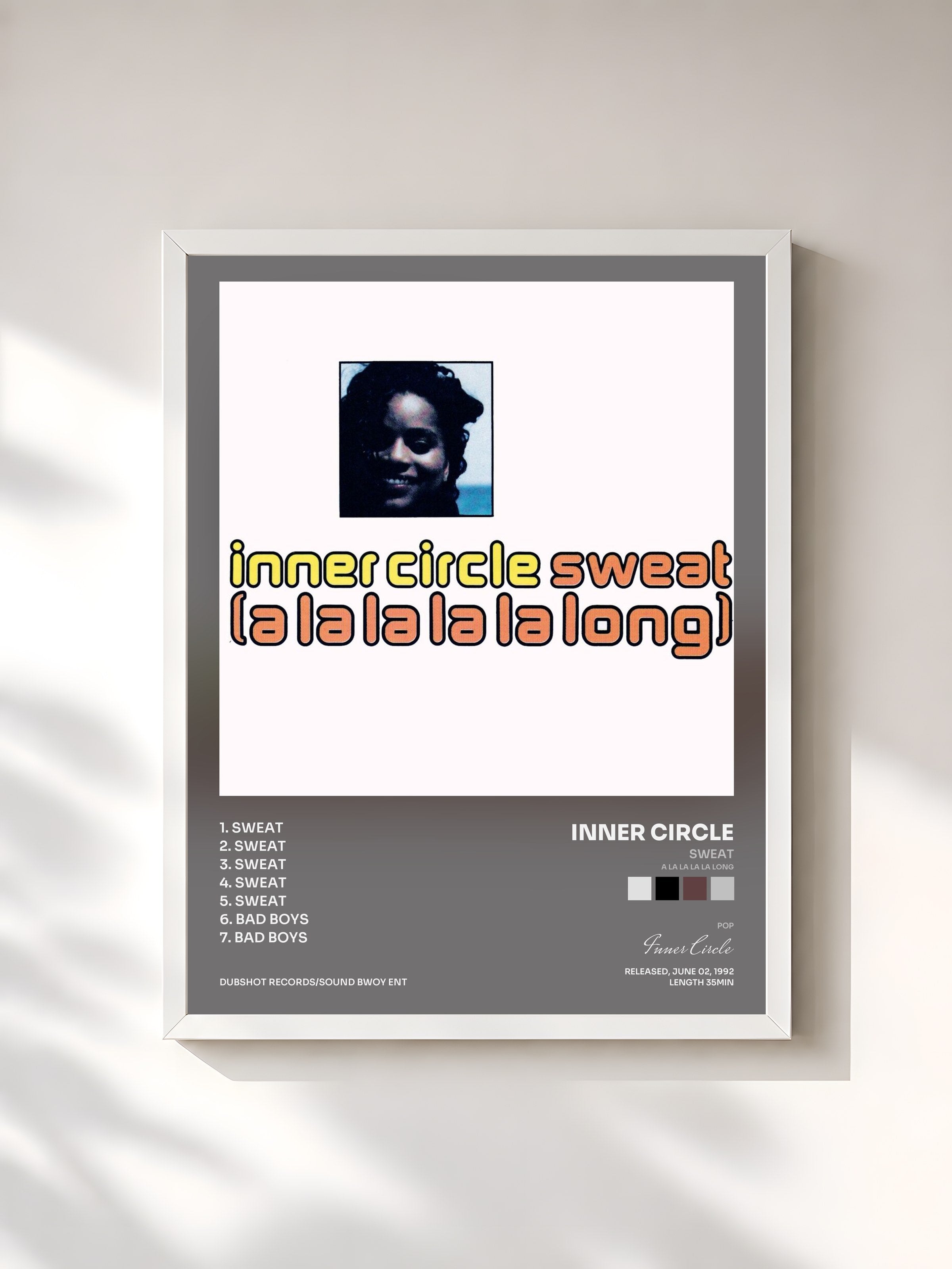 #blanc Tableau de l'album Sweat (A La La La La Long) de Inner Circle, cadre blanc, imprimé et encadré en France