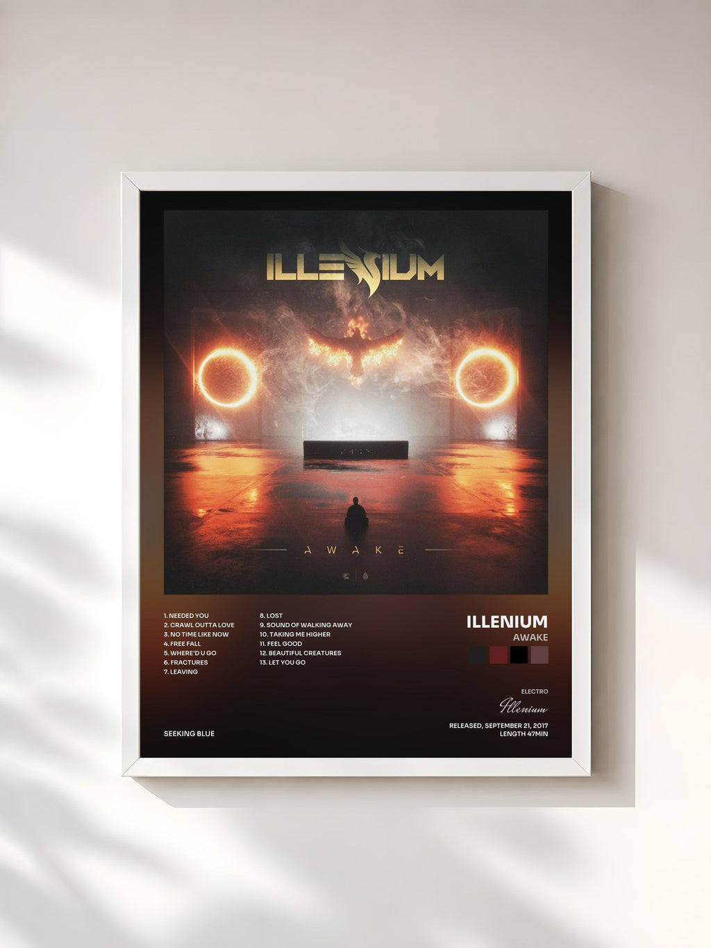 #blanc Awake de Illenium en lámina enmarcada, marco blanco, impresa y enmarcada en Francia