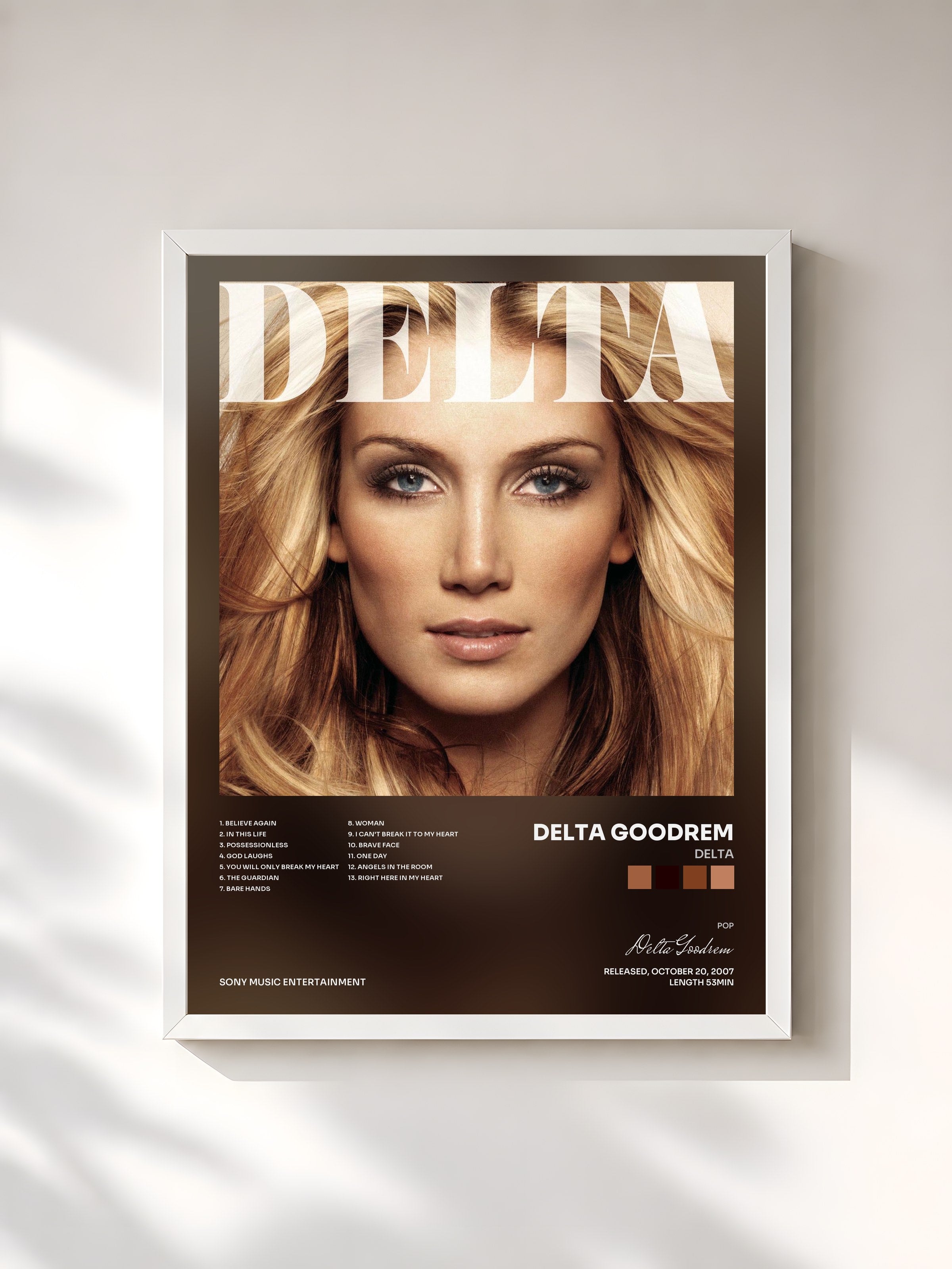 #blanc Tableau de l'album Delta de Delta Goodrem, cadre blanc, imprimé et encadré en France
