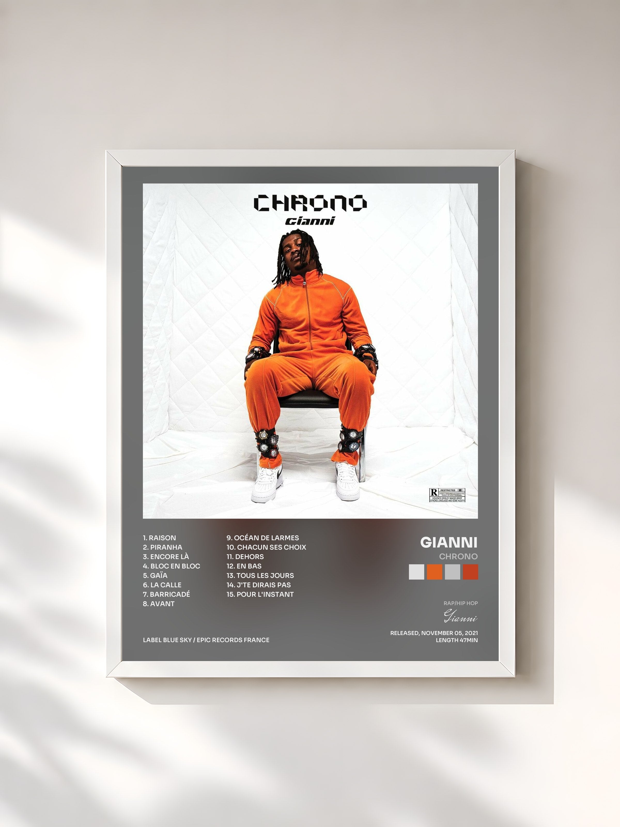 #blanc Tableau de l'album Chrono de Gianni, cadre blanc, imprimé et encadré en France