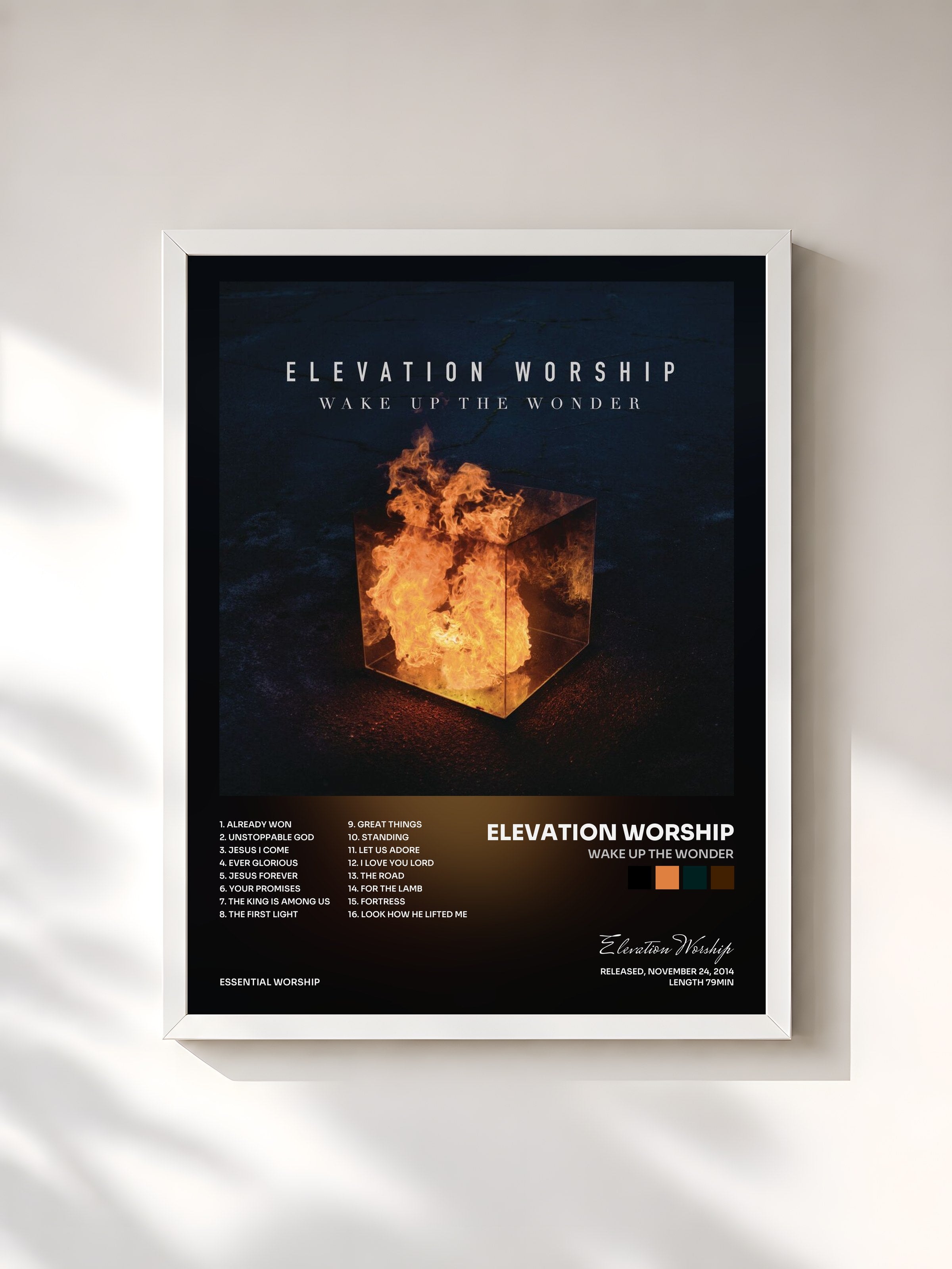#blanc Tableau de l'album Wake Up The Wonder de Elevation Worship, cadre blanc, imprimé et encadré en France