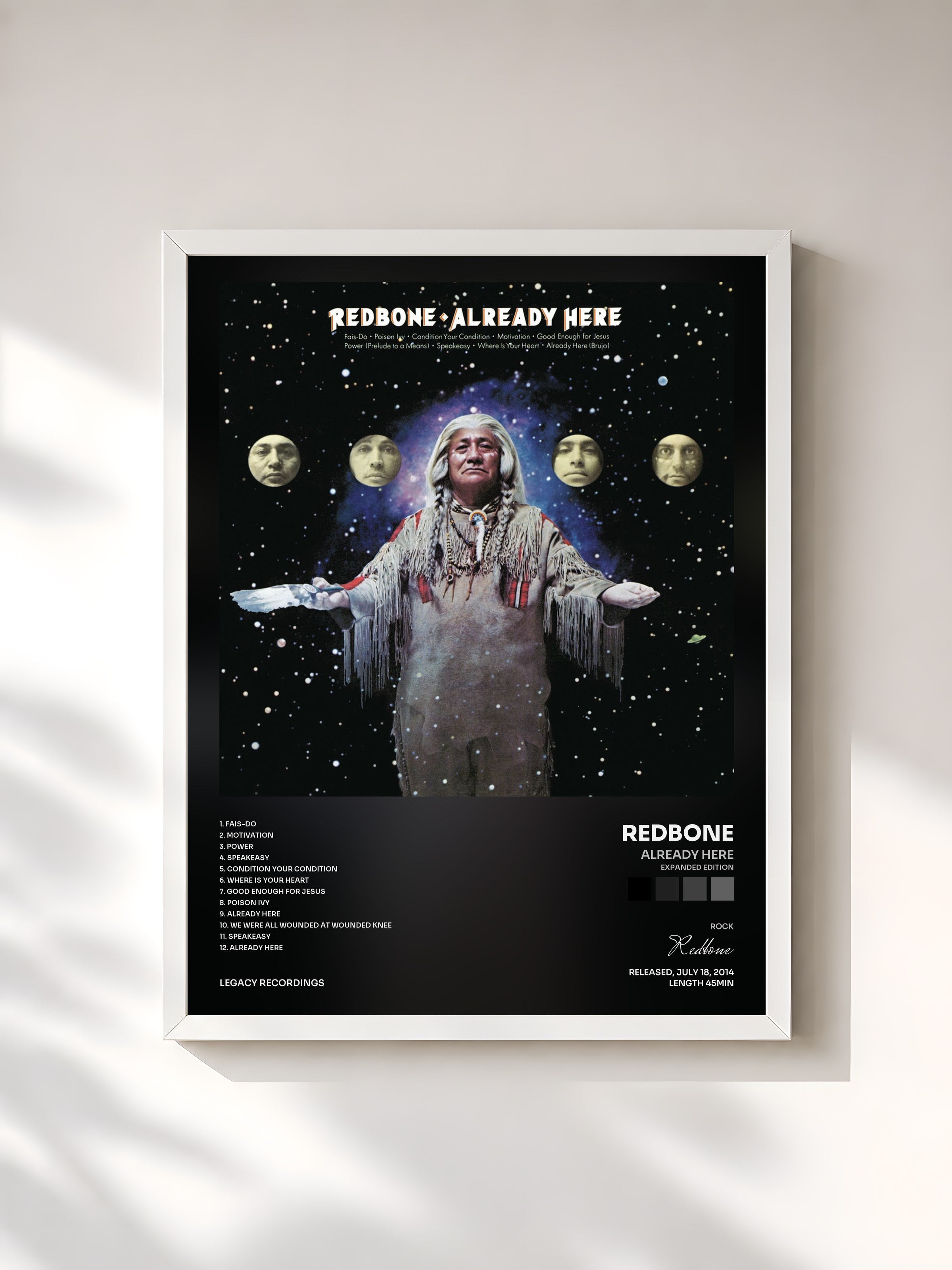 #blanc Tableau de l'album Already Here (Expanded Edition) de Redbone, cadre blanc, imprimé et encadré en France