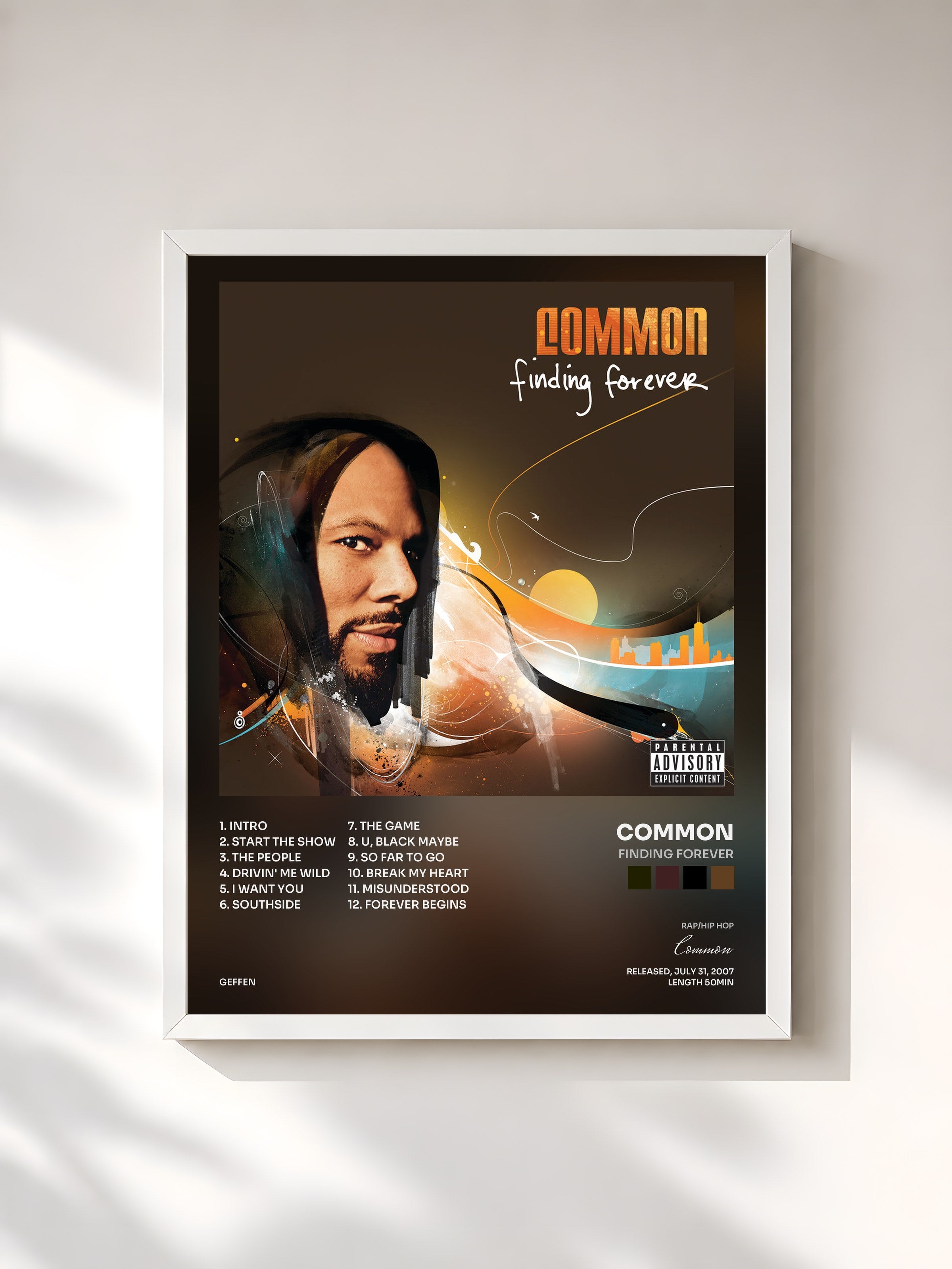 #blanc Tableau de l'album Finding Forever de Common, cadre blanc, imprimé et encadré en France