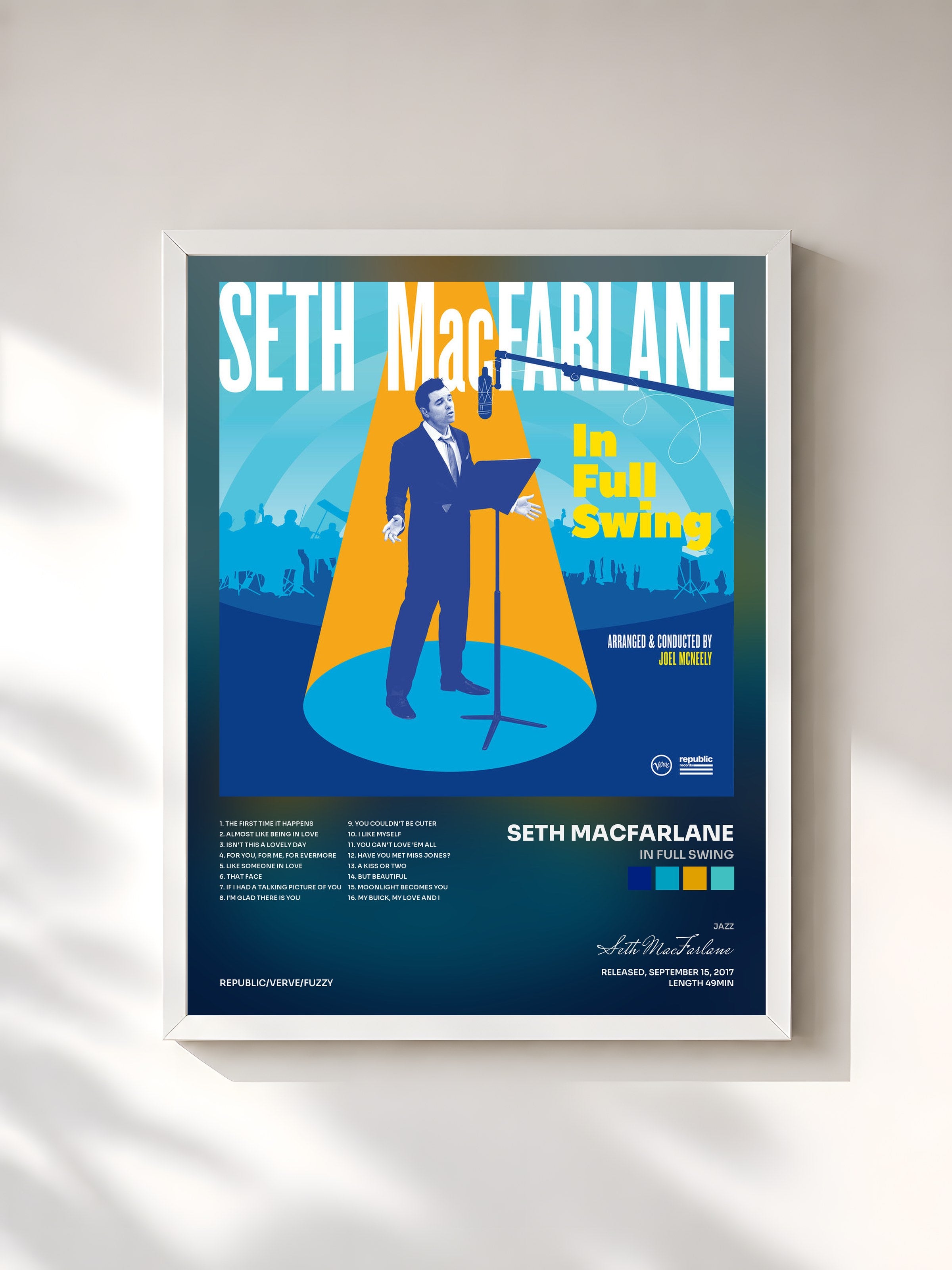 #blanc Tableau de l'album In Full Swing de Seth MacFarlane, cadre blanc, imprimé et encadré en France