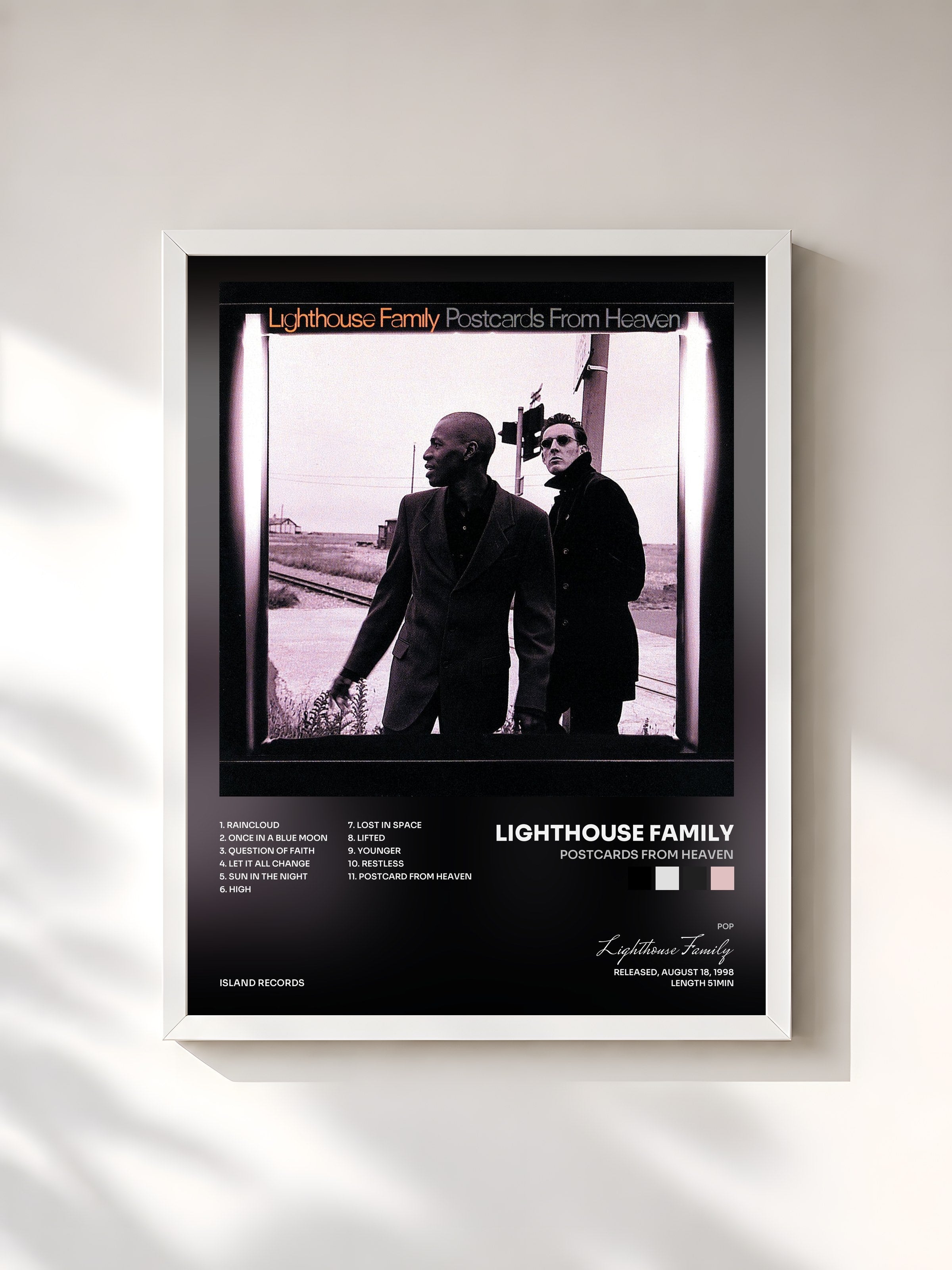 #blanc Tableau de l'album Postcards From Heaven de Lighthouse Family, cadre blanc, imprimé et encadré en France