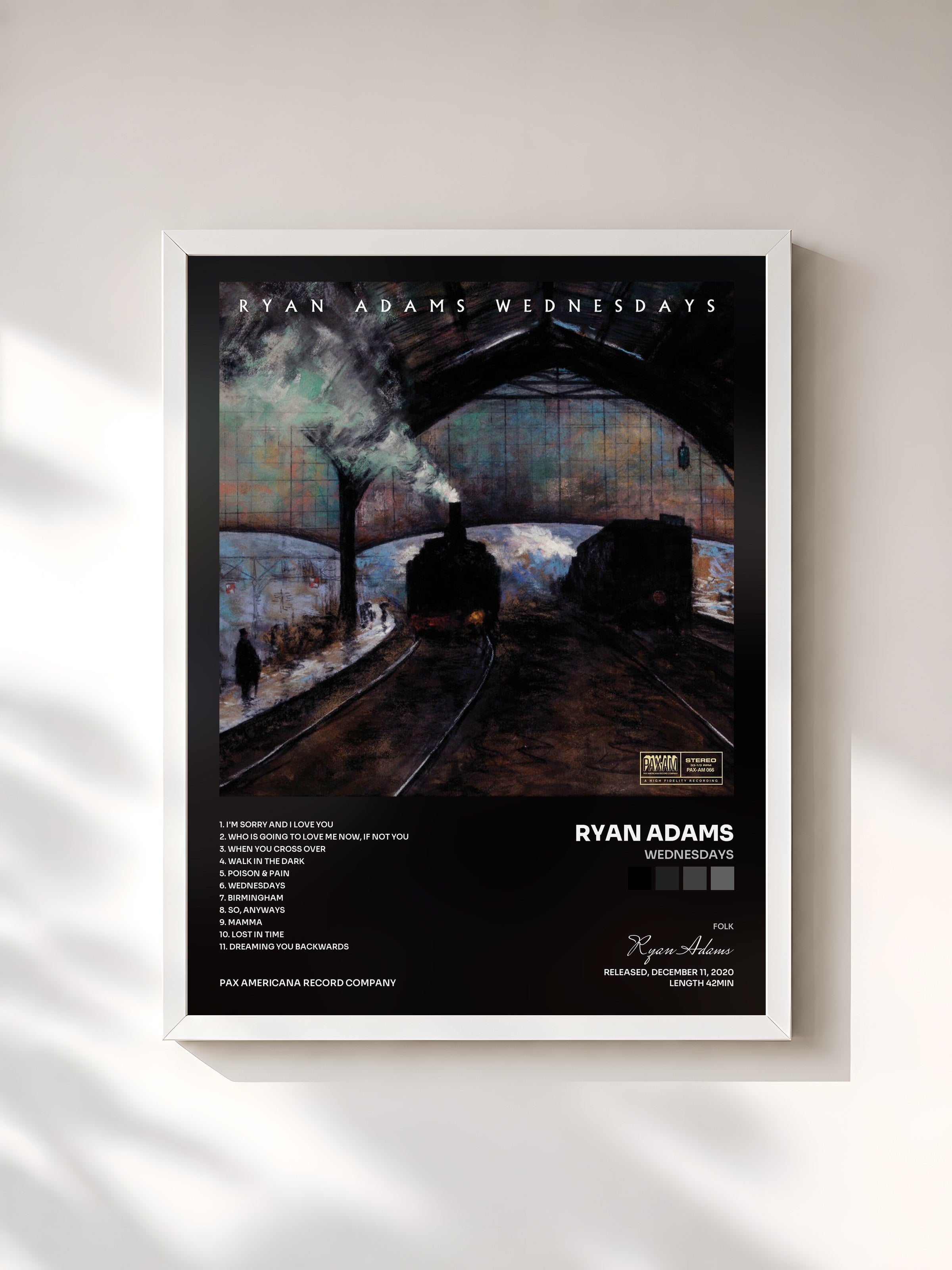 #blanc Tableau de l'album Wednesdays de Ryan Adams, cadre blanc, imprimé et encadré en France