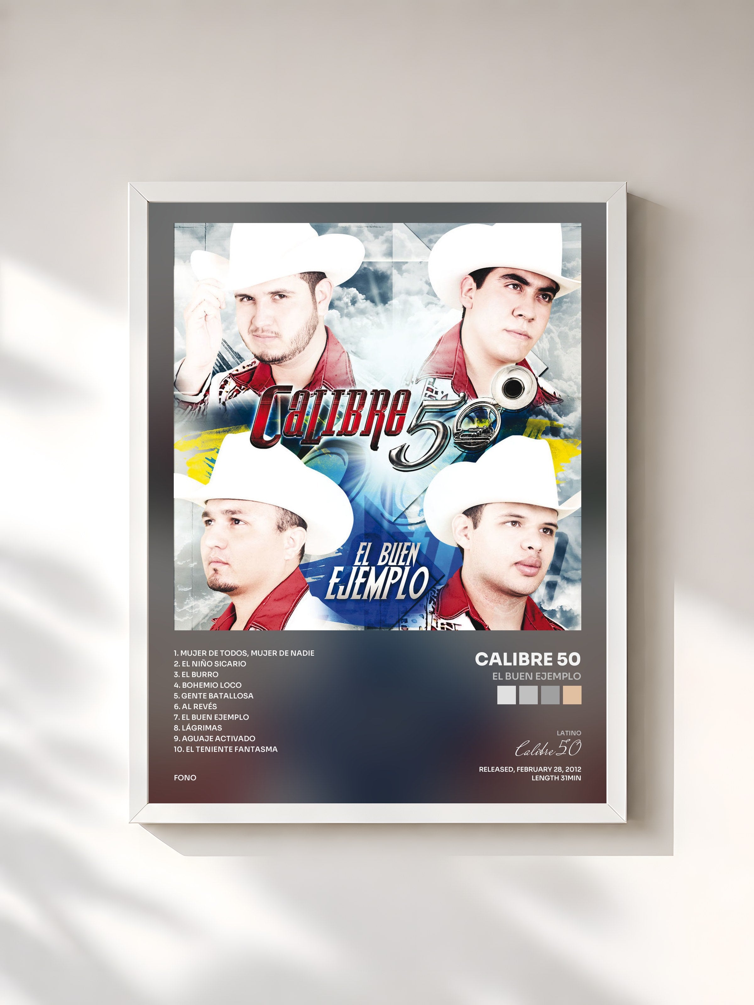 #blanc Tableau de l'album El Buen Ejemplo de Calibre 50, cadre blanc, imprimé et encadré en France
