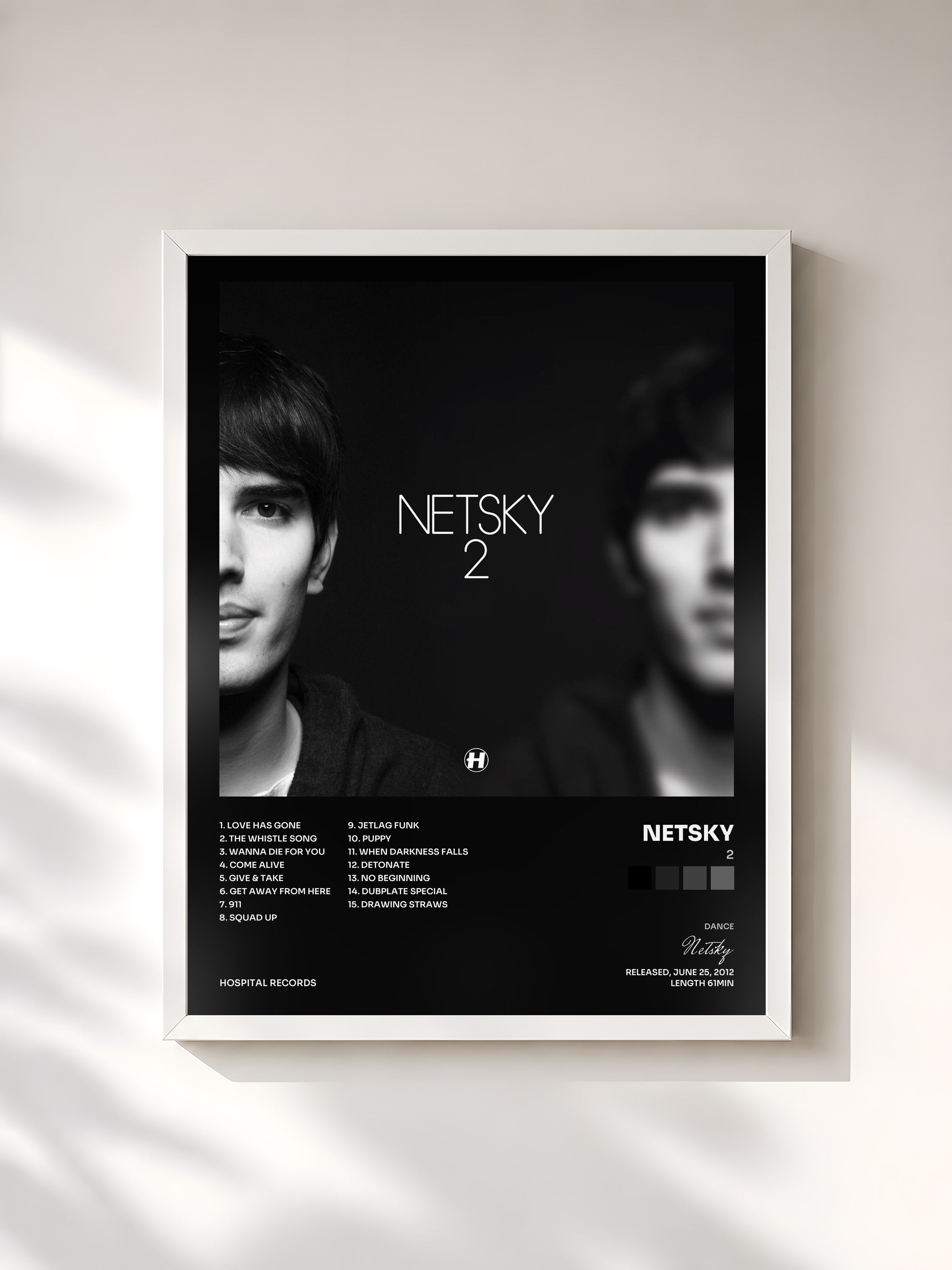 #blanc Tableau de l'album 2 de Netsky, cadre blanc, imprimé et encadré en France