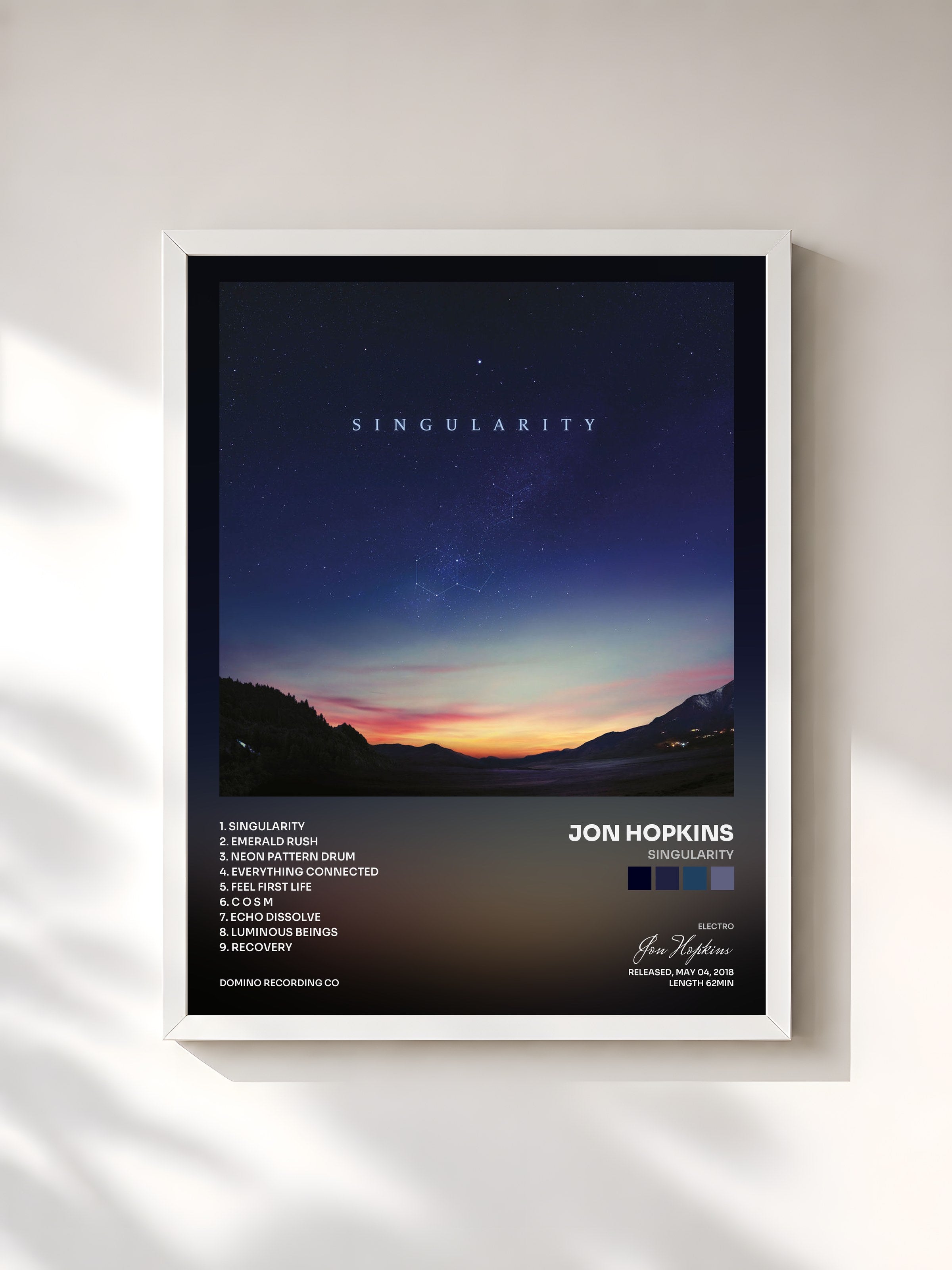 #blanc Tableau de l'album Singularity de Jon Hopkins, cadre blanc, imprimé et encadré en France
