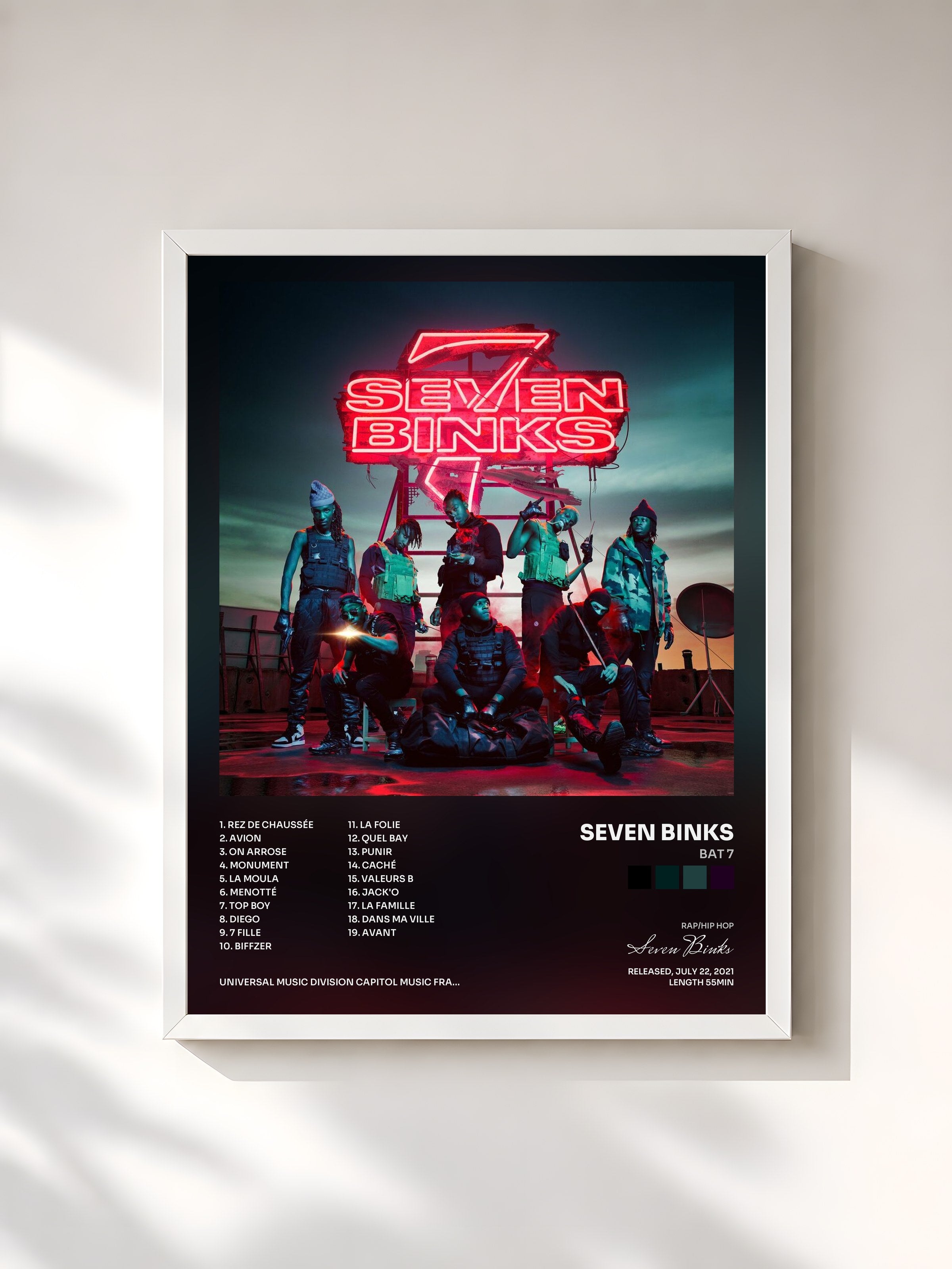 #blanc Tableau de l'album Bat 7 de Seven Binks, cadre blanc, imprimé et encadré en France