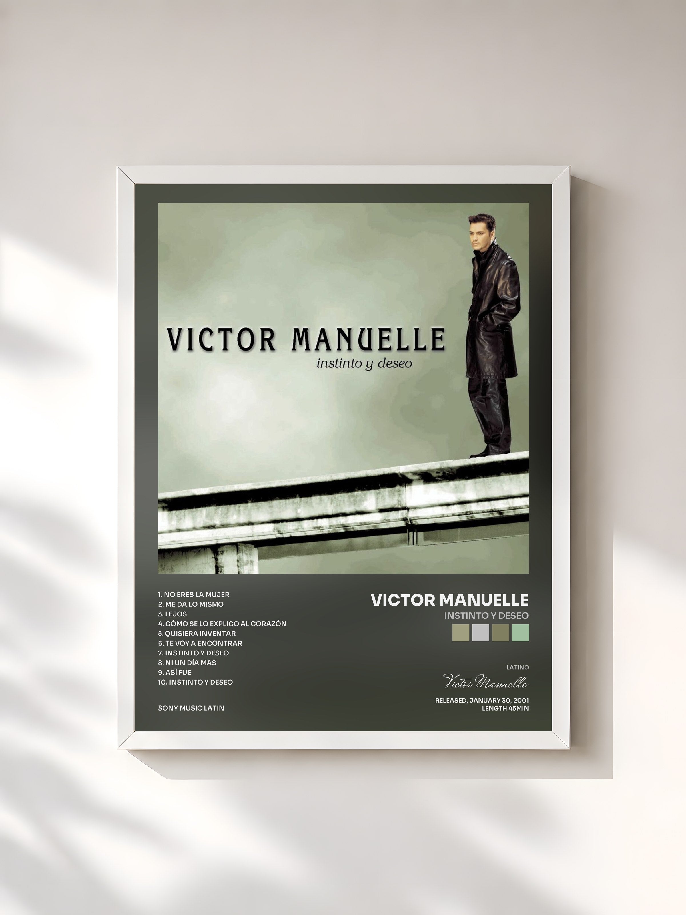 #blanc Tableau de l'album Instinto Y Deseo de Victor Manuelle, cadre blanc, imprimé et encadré en France