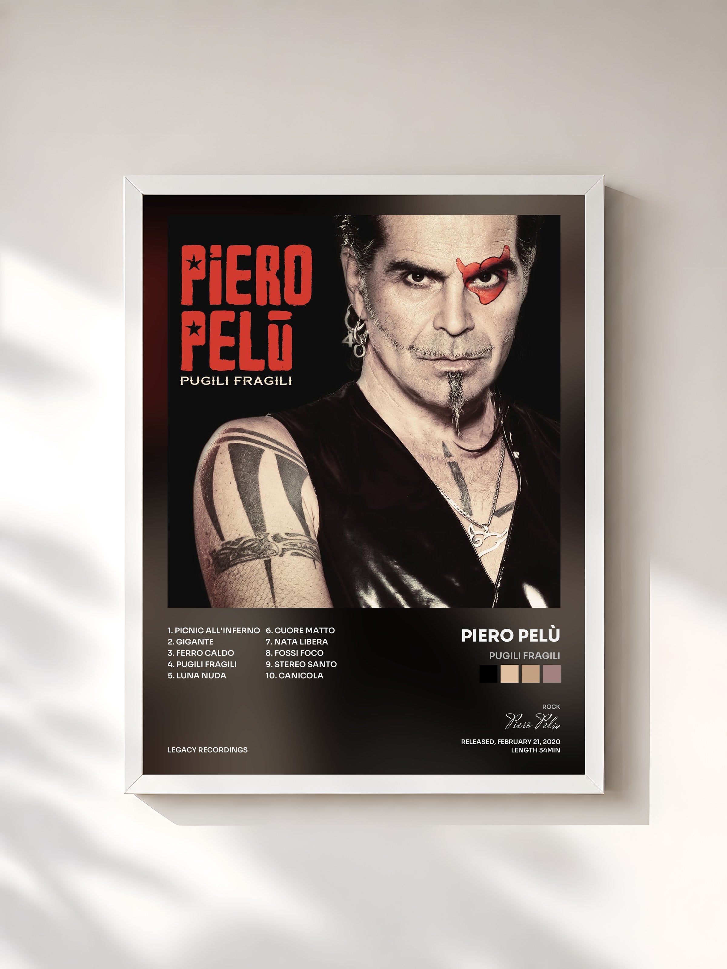 #blanc Tableau de l'album Pugili fragili de Piero Pelù, cadre blanc, imprimé et encadré en France