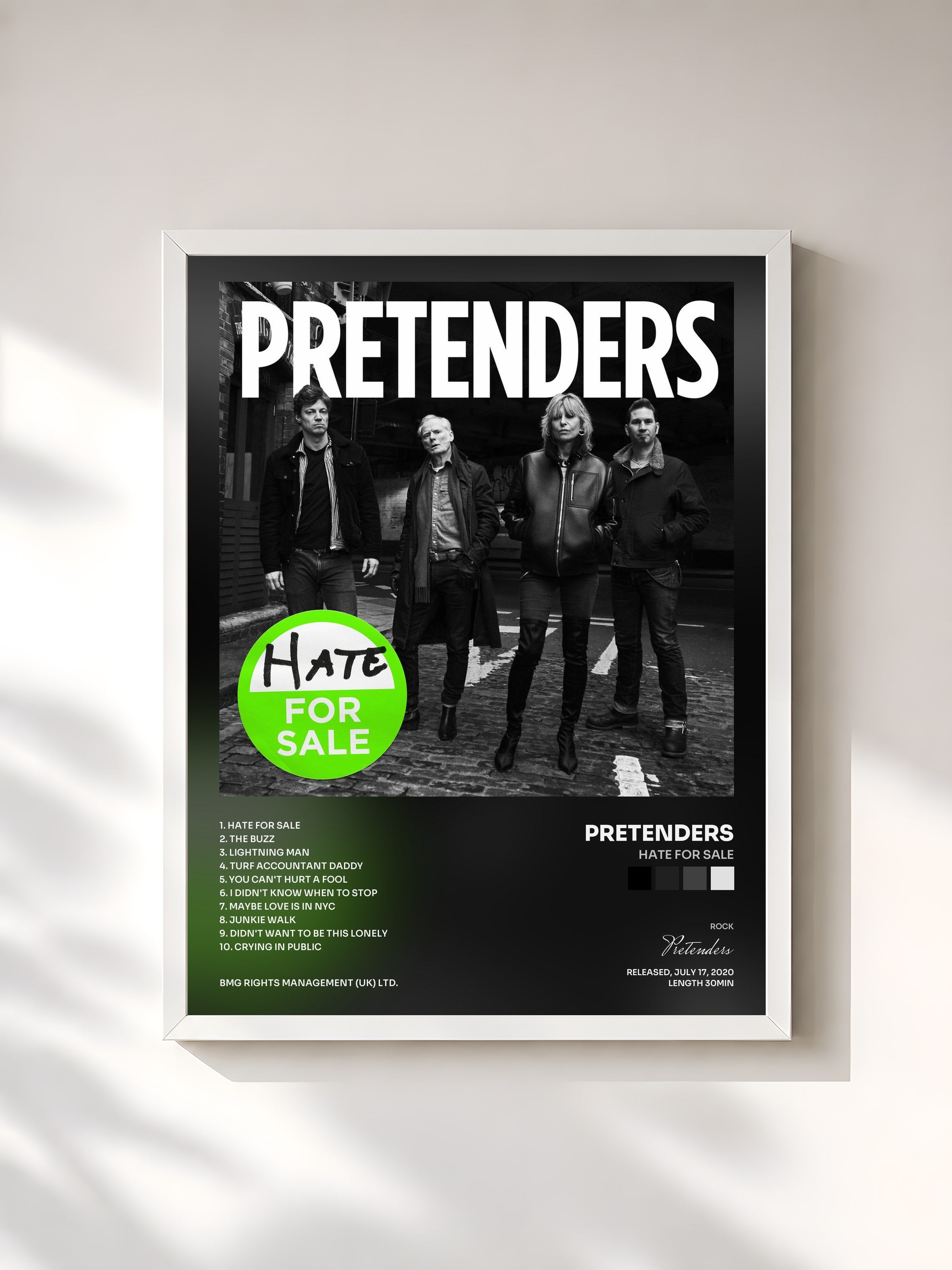#blanc Tableau de l'album Hate for Sale de Pretenders, cadre blanc, imprimé et encadré en France