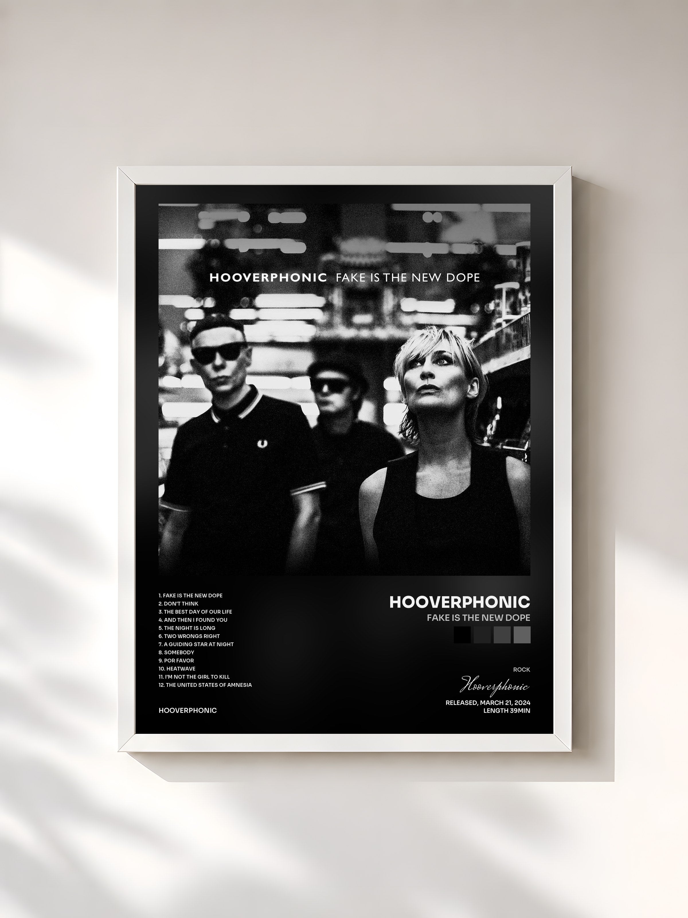 #blanc Tableau de l'album Fake Is The New Dope de Hooverphonic, cadre blanc, imprimé et encadré en France