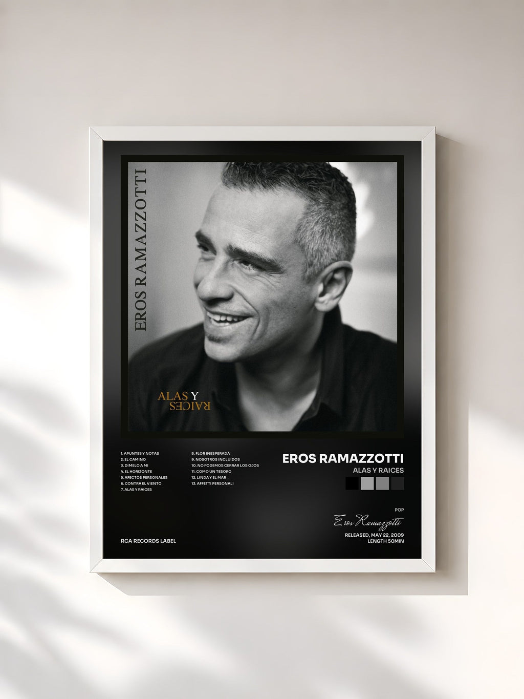#blanc Alas Y Raices von Eros Ramazzotti als gerahmter Kunstdruck, weißer Rahmen, gedruckt und gerahmt in Frankreich