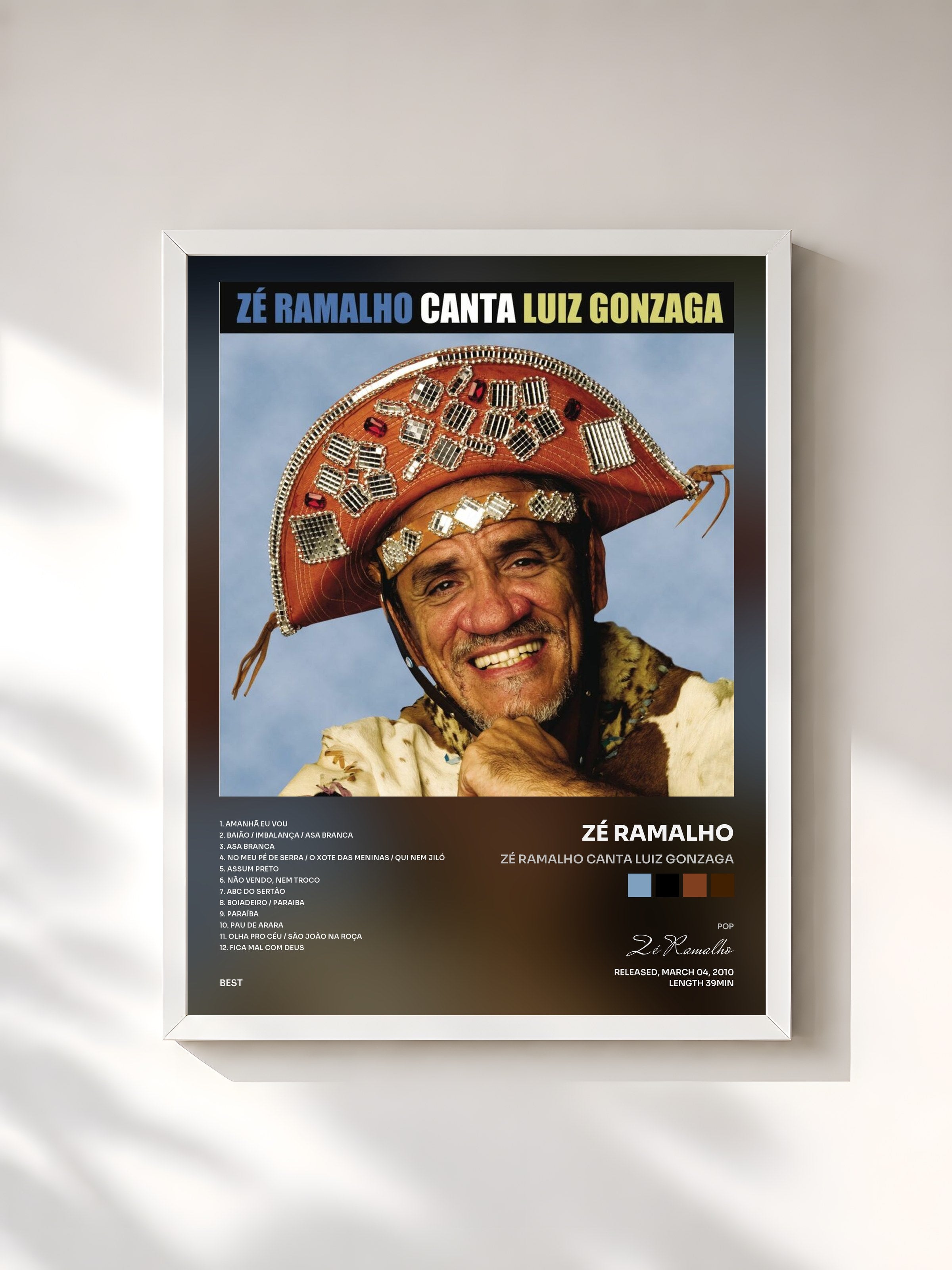 #blanc Tableau de l'album Zé Ramalho canta Luiz Gonzaga de Zé Ramalho, cadre blanc, imprimé et encadré en France