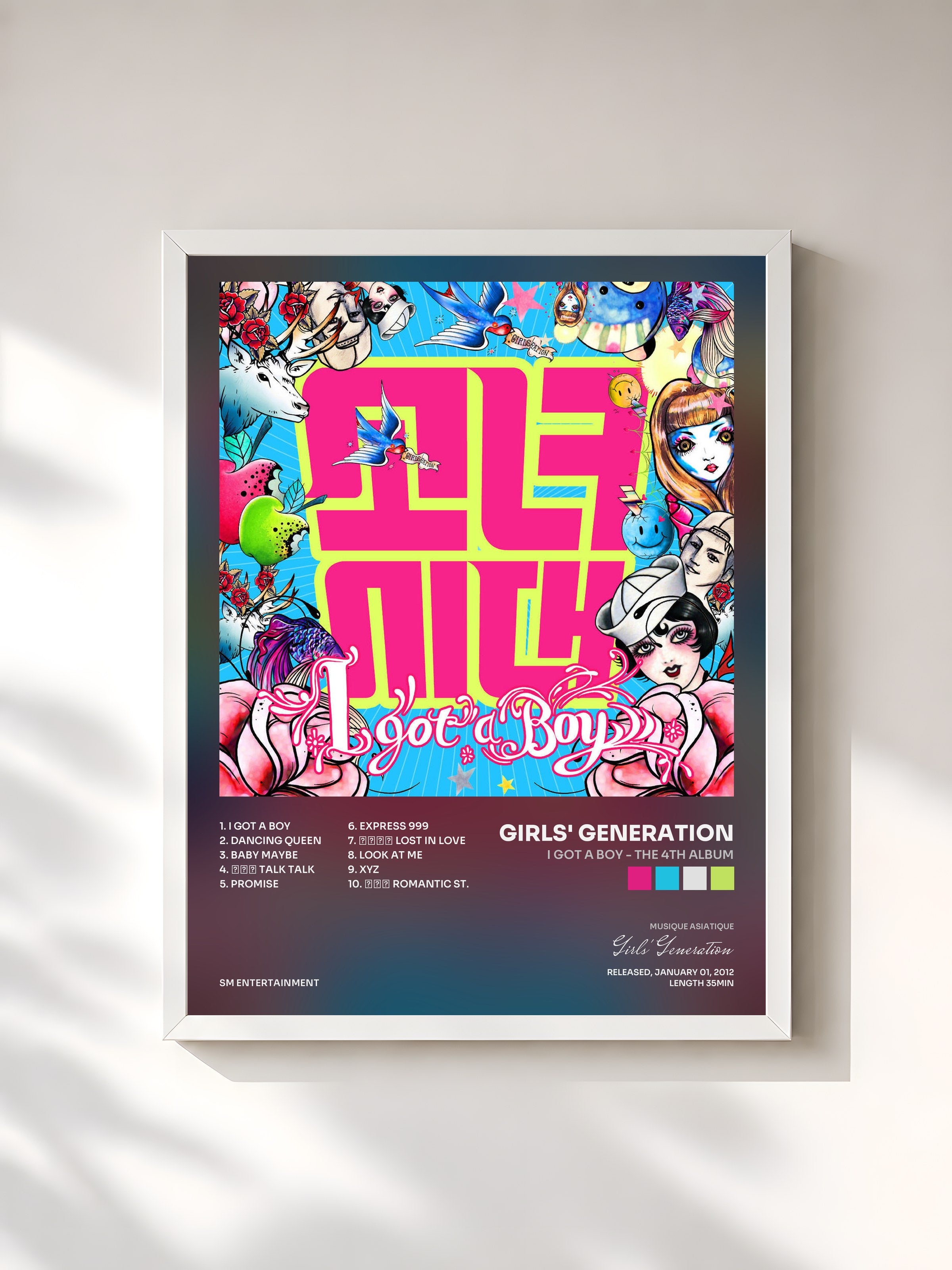 #blanc Tableau de l'album I GOT A BOY - The 4th Album de Girls' Generation, cadre blanc, imprimé et encadré en France