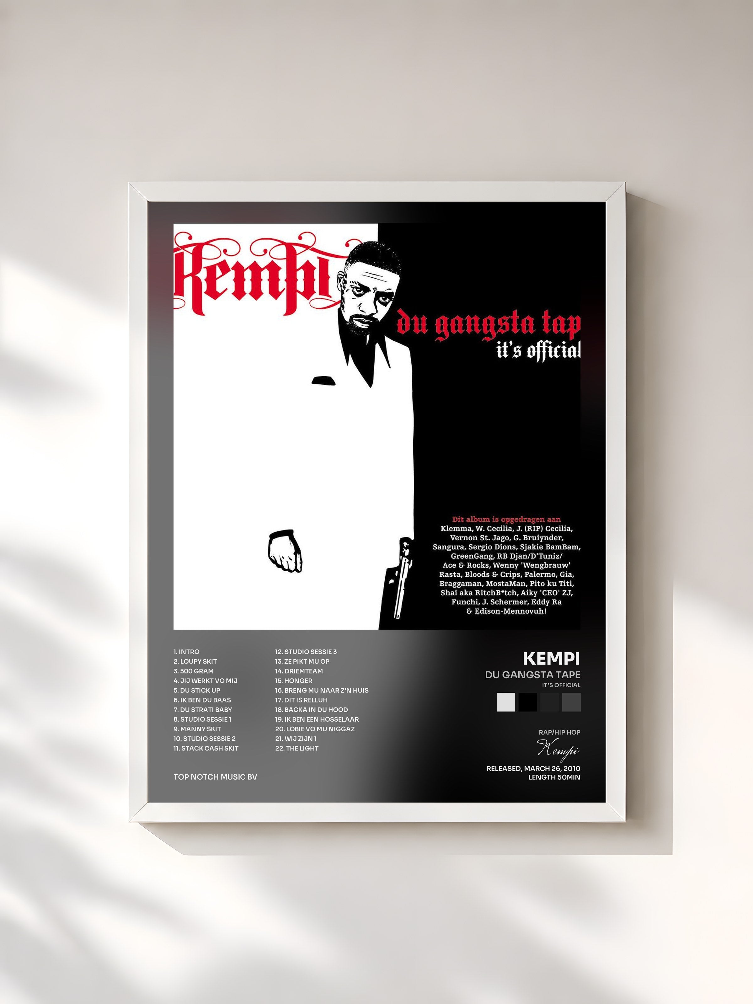 #blanc Tableau de l'album Du Gangsta Tape (It's Official) de Kempi, cadre blanc, imprimé et encadré en France