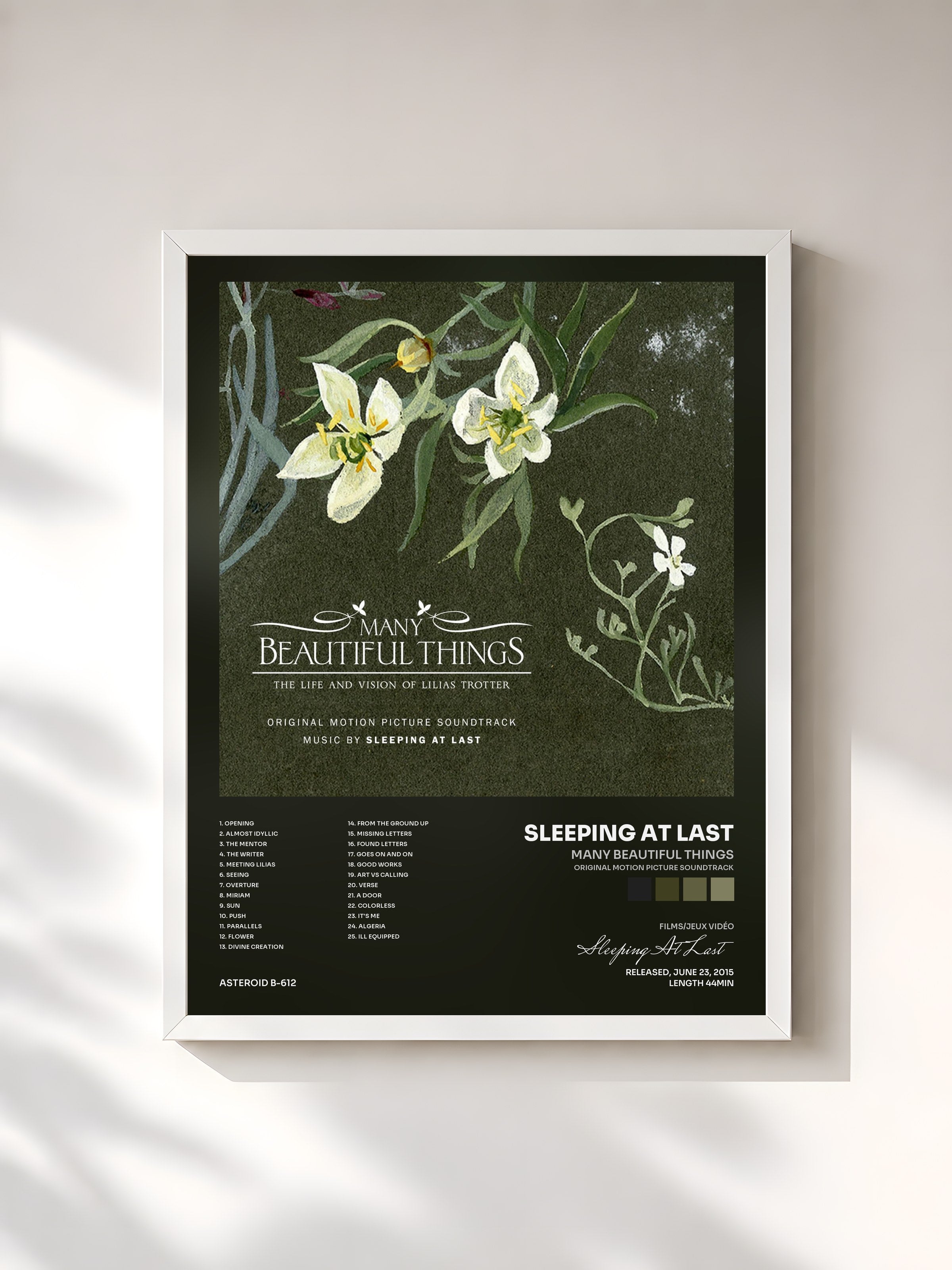 #blanc Tableau de l'album Many Beautiful Things (Original Motion Picture Soundtrack) de Sleeping At Last, cadre blanc, imprimé et encadré en France