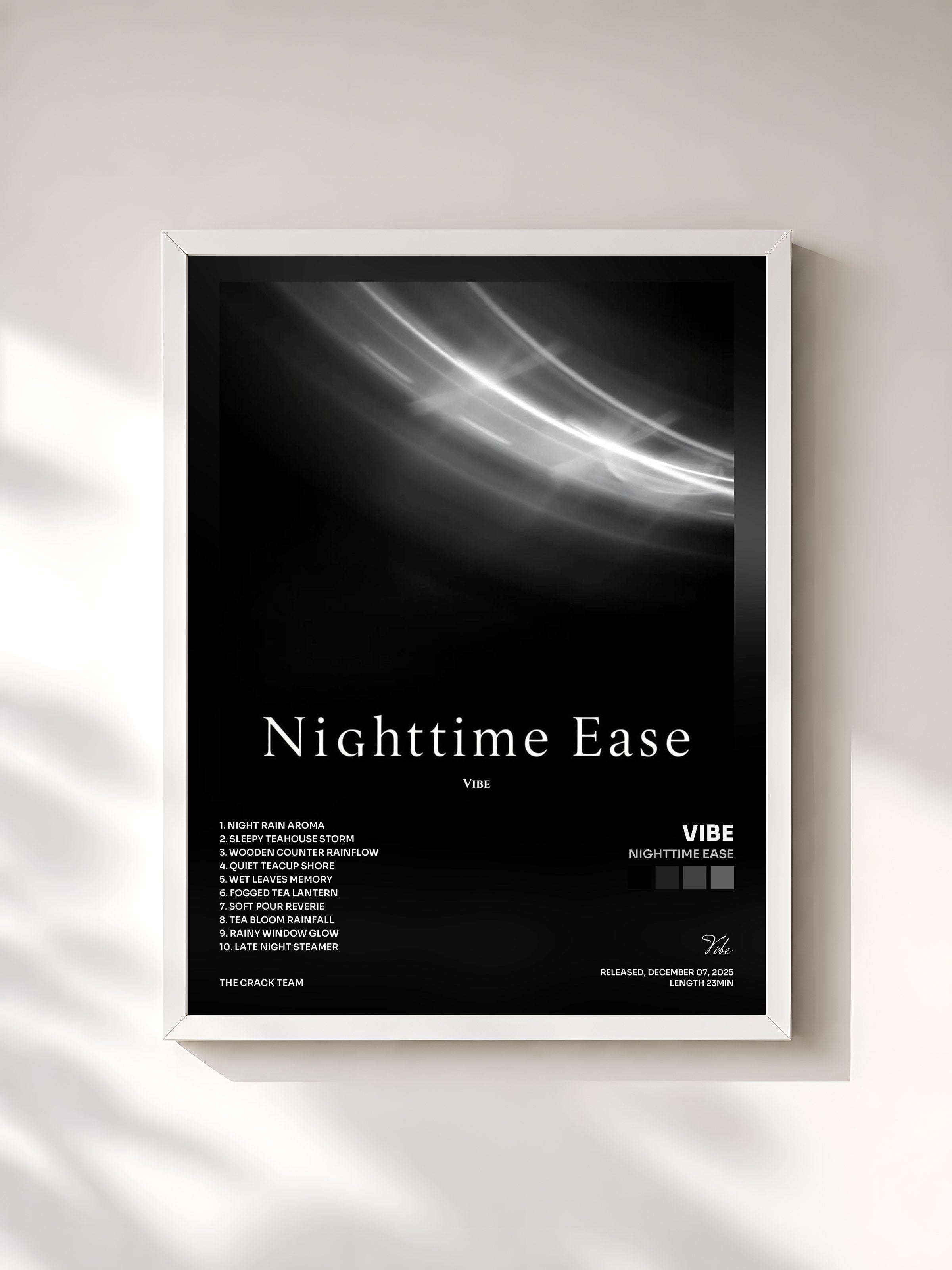 #blanc Tableau de l'album Nighttime Ease de Vibe, cadre blanc, imprimé et encadré en France