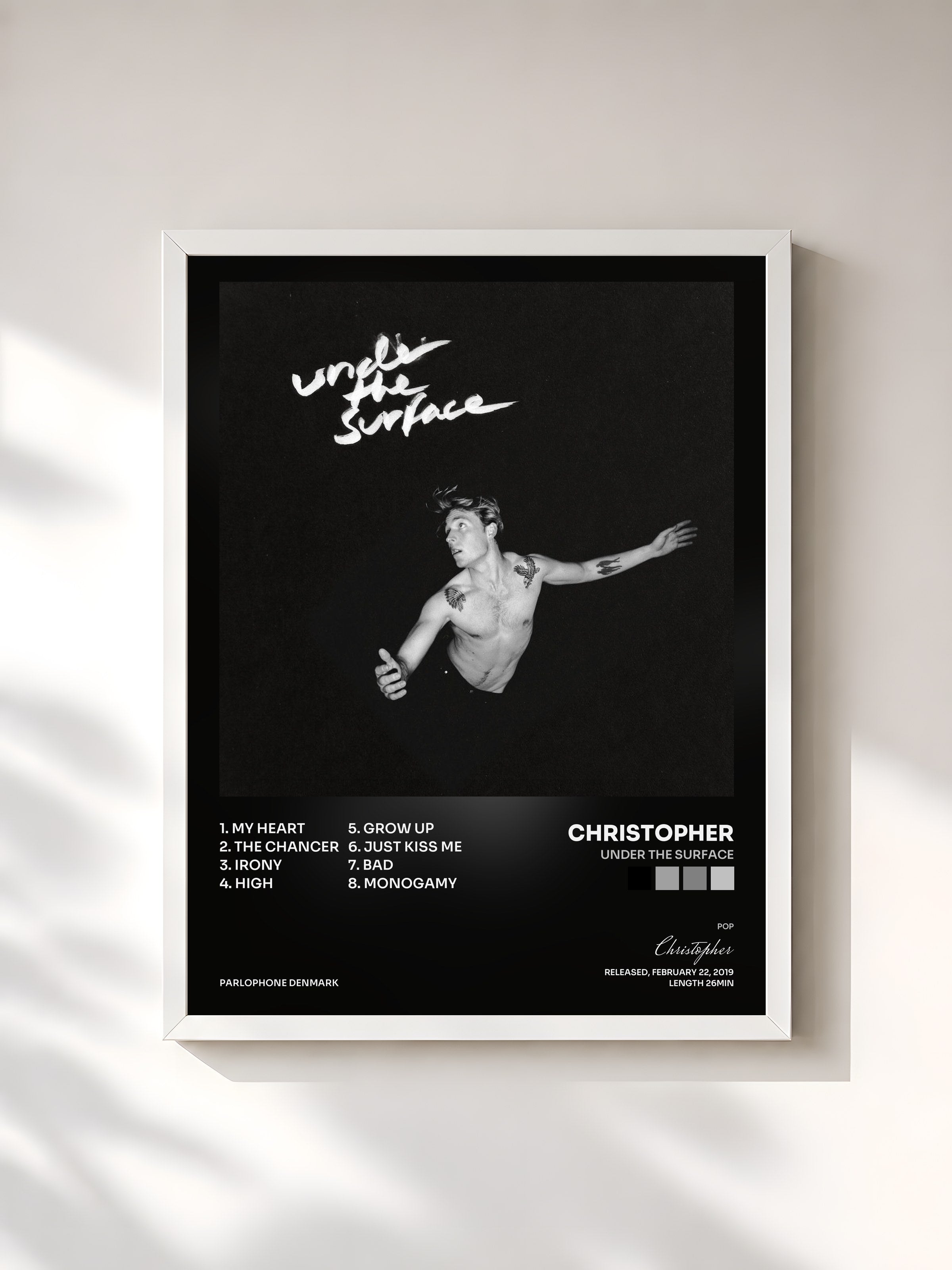 #blanc Tableau de l'album Under the Surface de Christopher, cadre blanc, imprimé et encadré en France