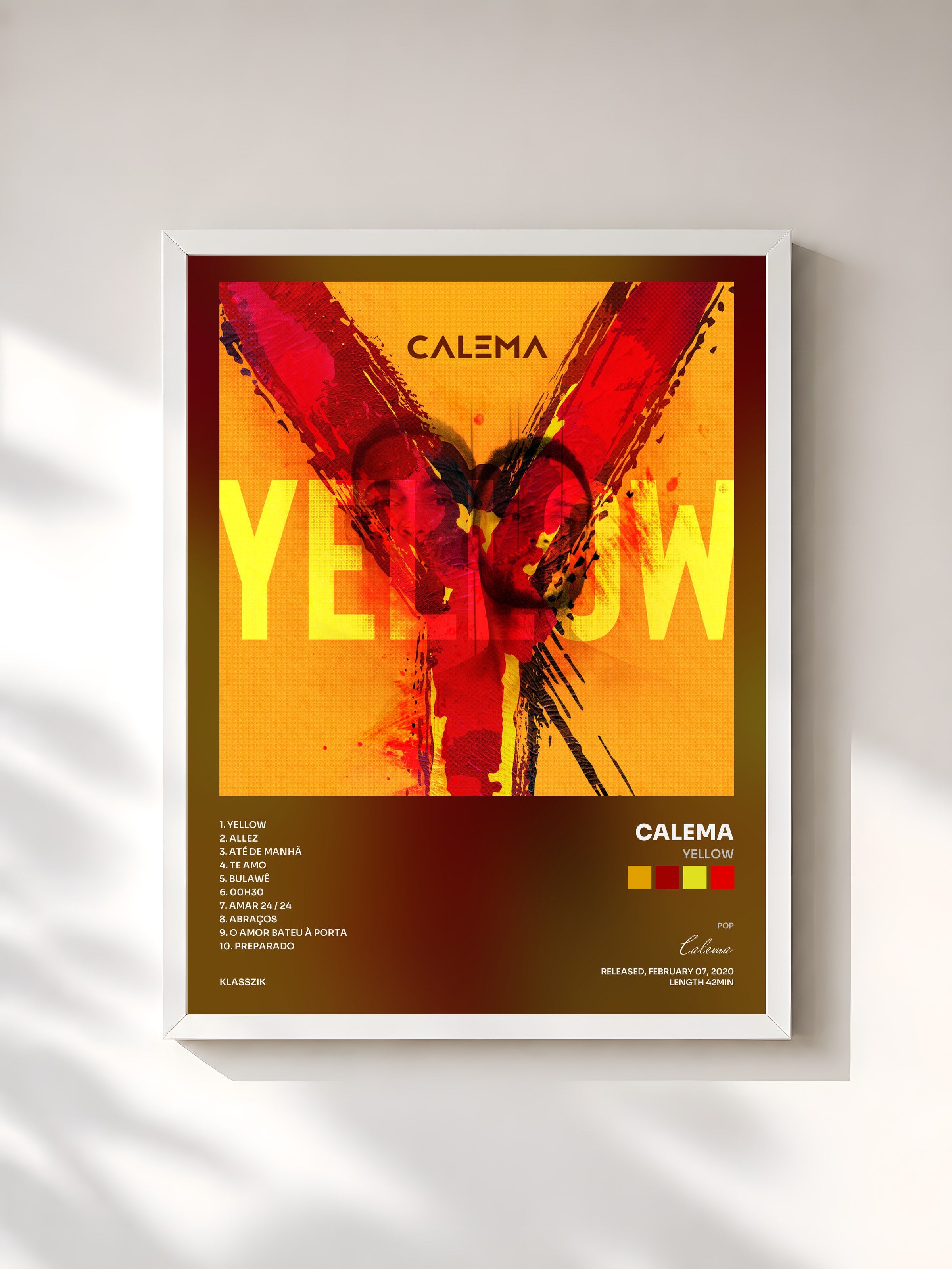 #blanc Tableau de l'album Yellow de Calema, cadre blanc, imprimé et encadré en France