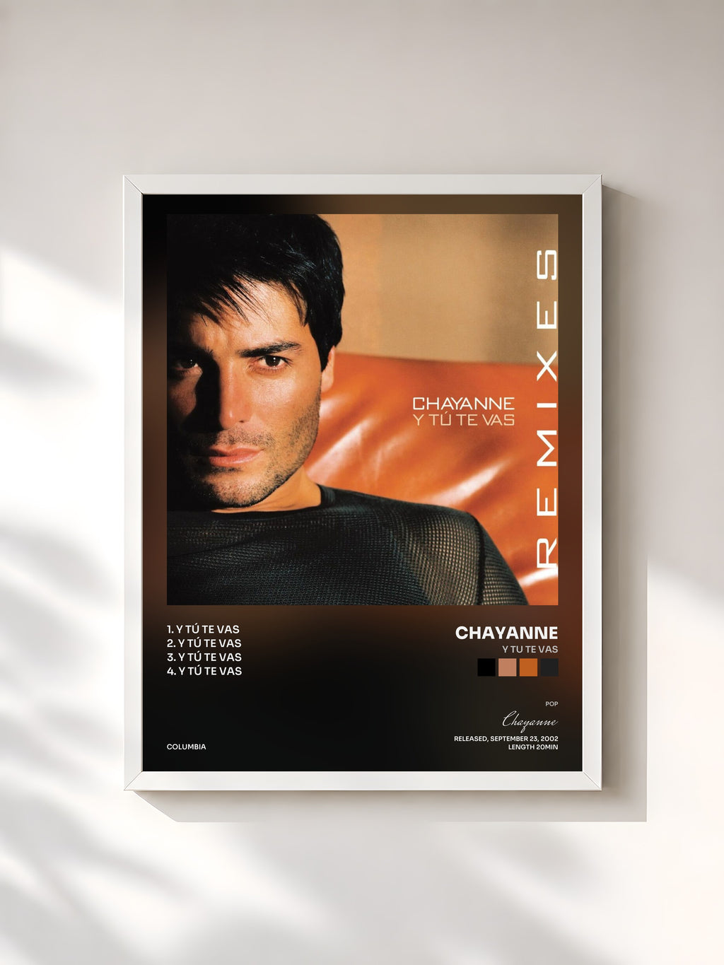 #blanc Tableau de l'album Y Tu Te Vas de Chayanne, cadre blanc, imprimé et encadré en France