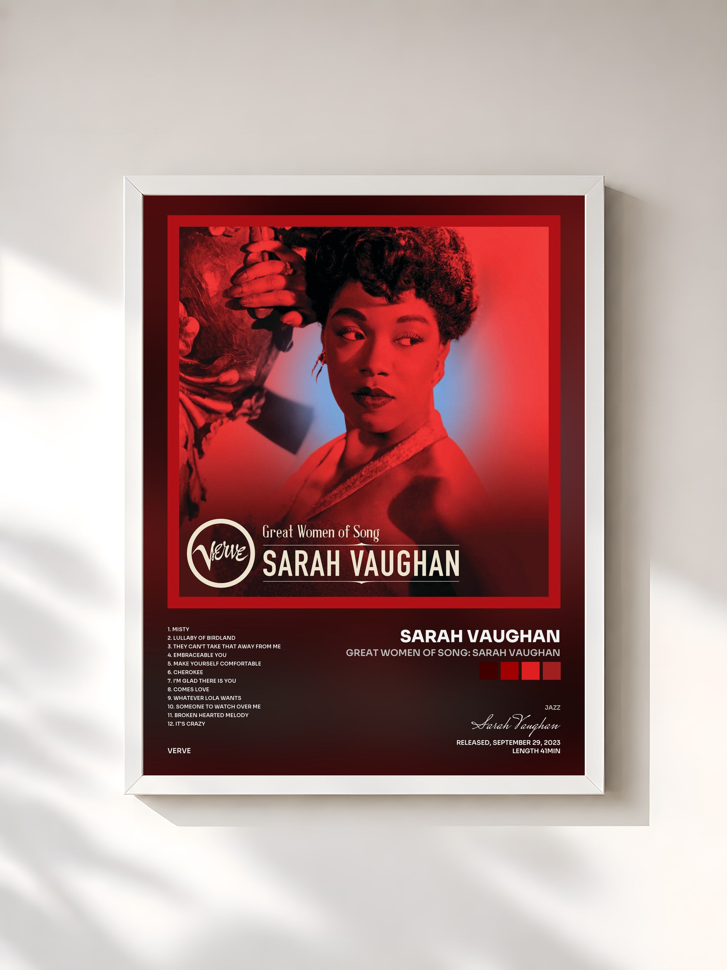 #blanc Tableau de l'album Great Women Of Song: Sarah Vaughan de Sarah Vaughan, cadre blanc, imprimé et encadré en France