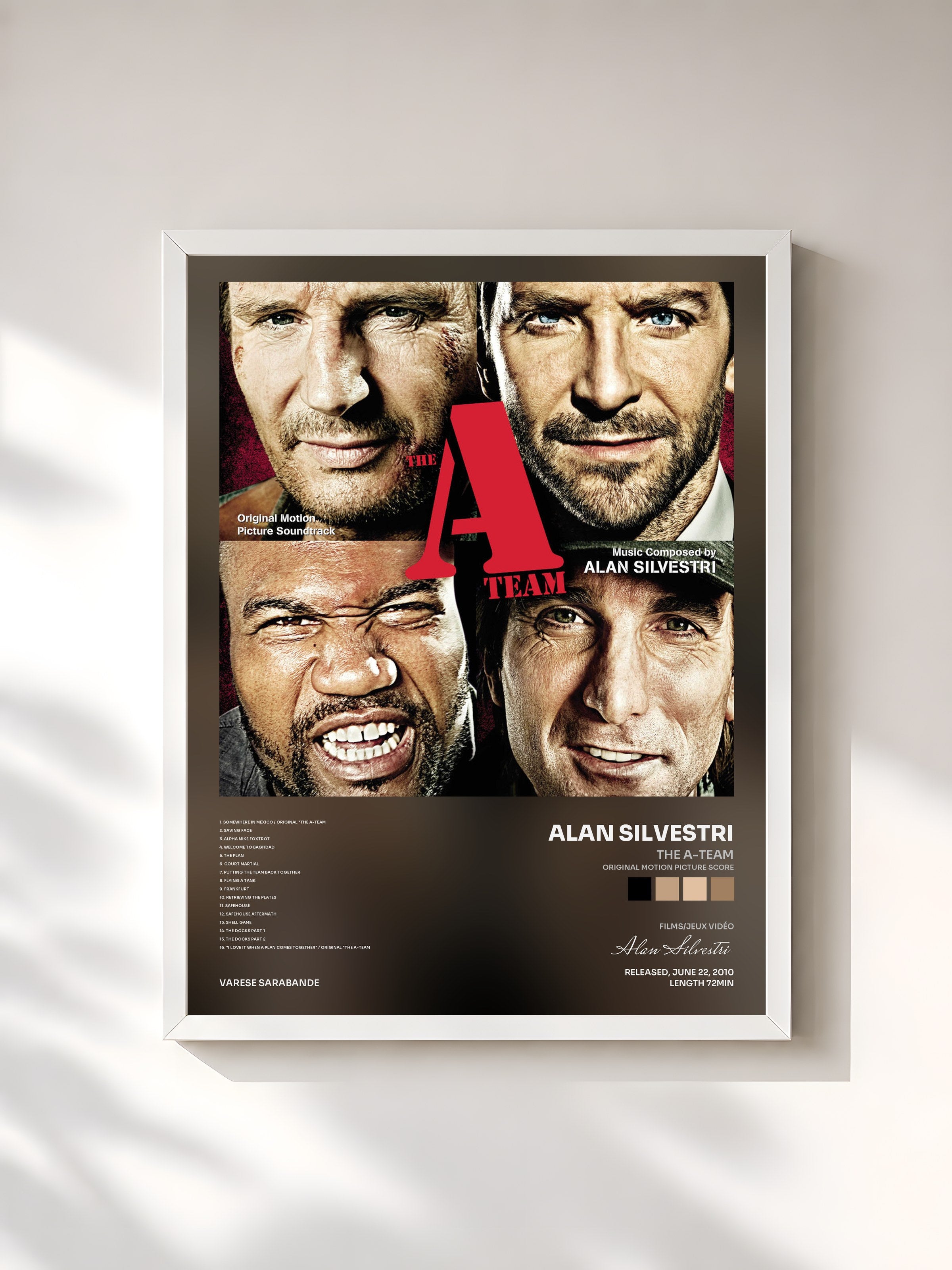 #blanc Tableau de l'album The A-Team (Original Motion Picture Score) de Alan Silvestri, cadre blanc, imprimé et encadré en France
