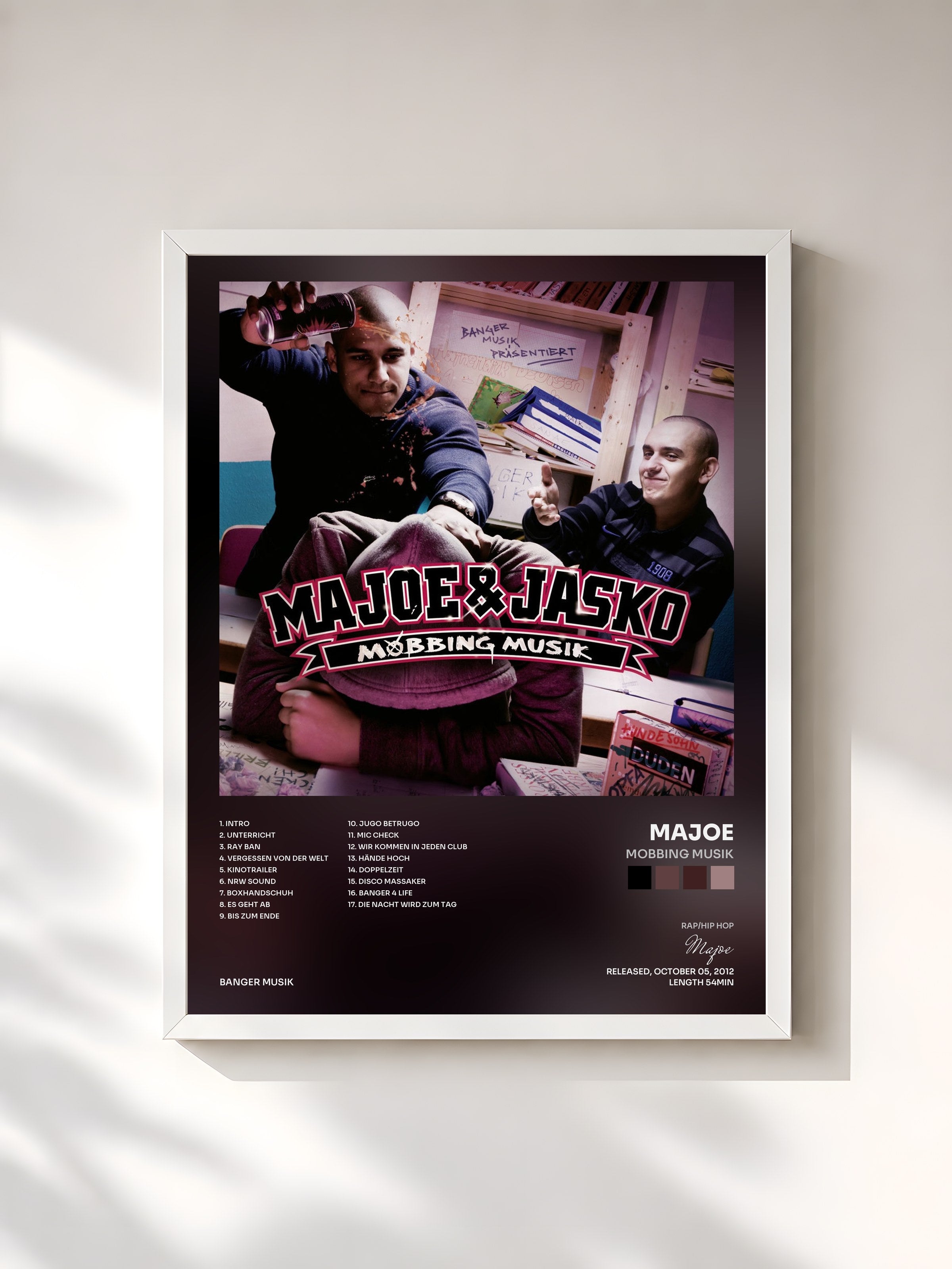 #blanc Tableau de l'album Mobbing Musik de Majoe, cadre blanc, imprimé et encadré en France