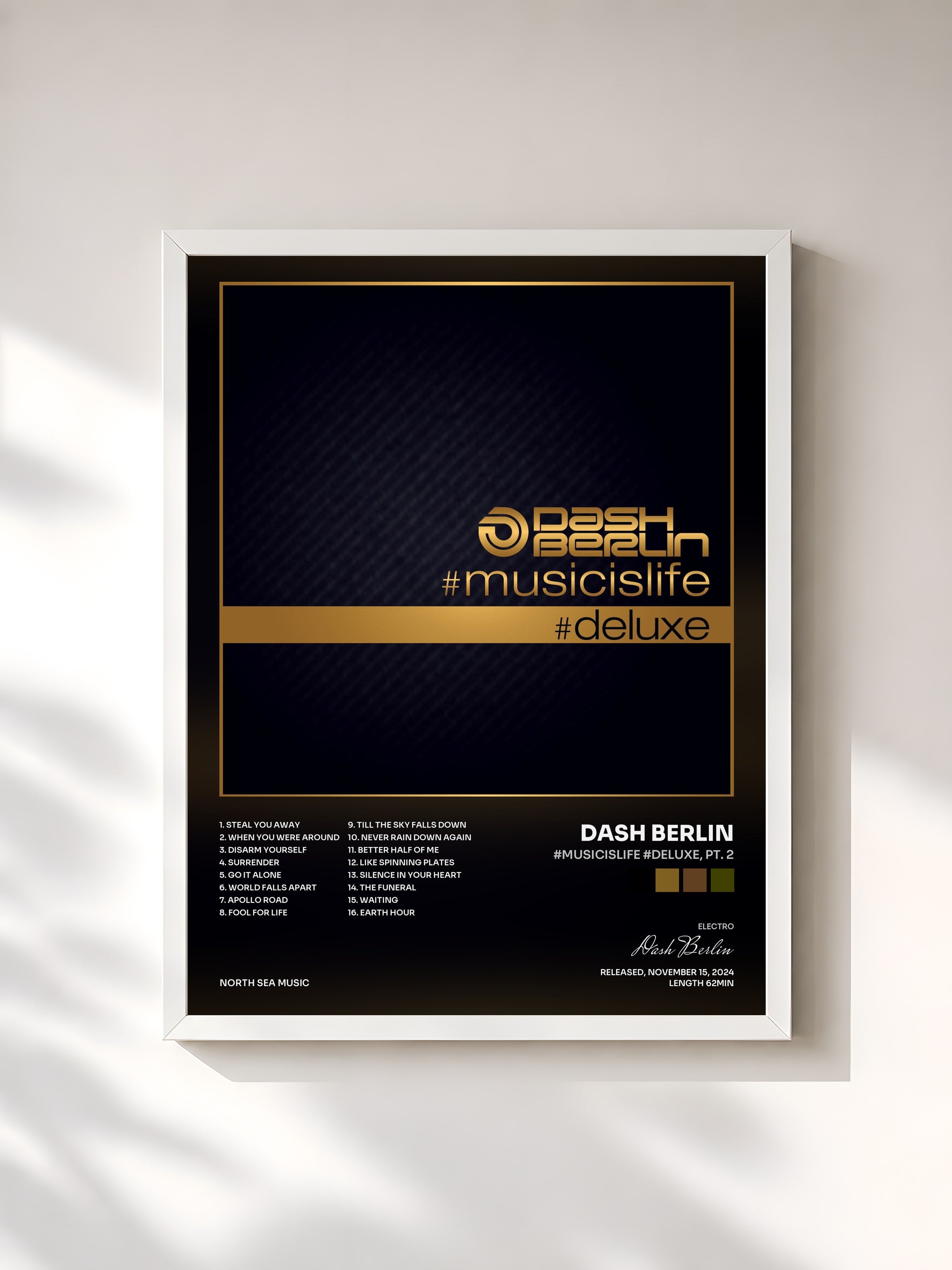 #blanc Tableau de l'album #musicislife #deluxe, Pt. 2 de Dash Berlin, cadre blanc, imprimé et encadré en France