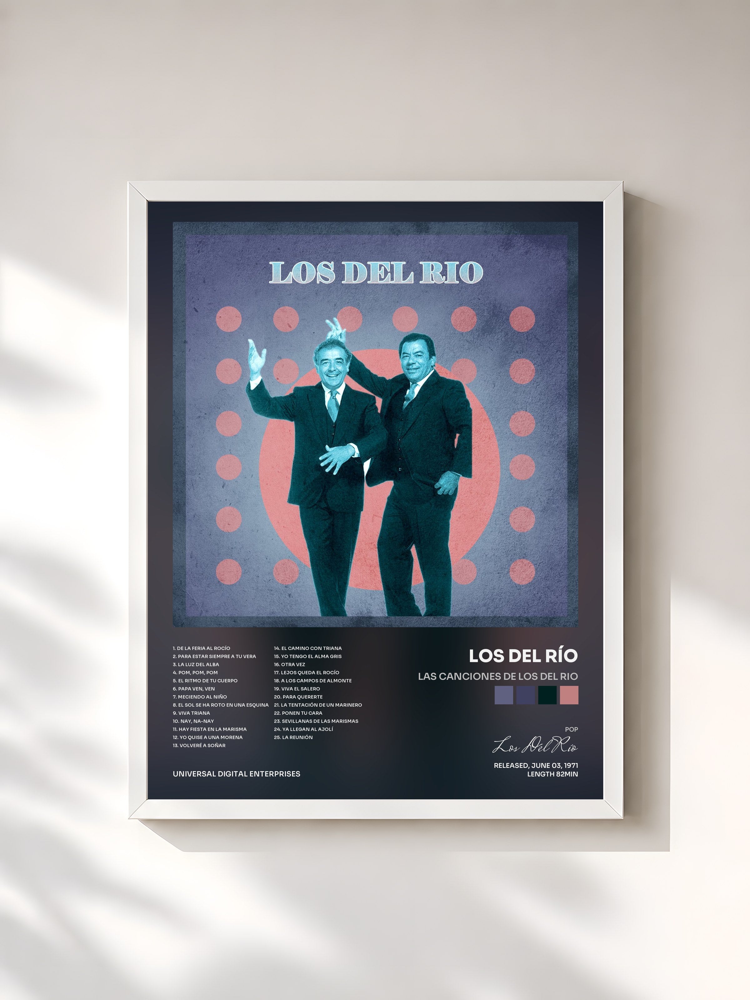 #blanc Tableau de l'album Las Canciones de Los del Rio de Los Del Río, cadre blanc, imprimé et encadré en France