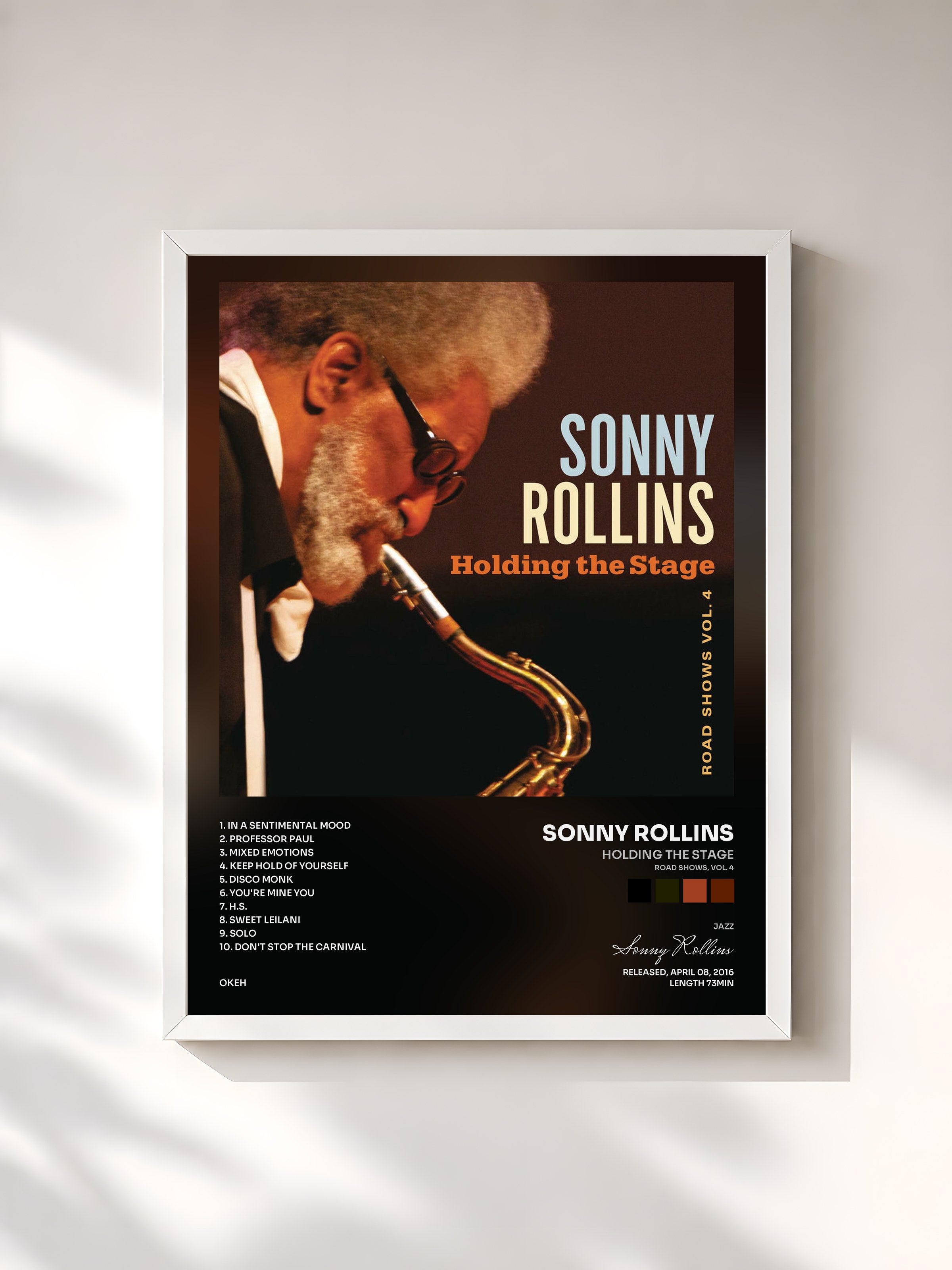 #blanc Tableau de l'album Holding the Stage (Road Shows, Vol. 4) de Sonny Rollins, cadre blanc, imprimé et encadré en France